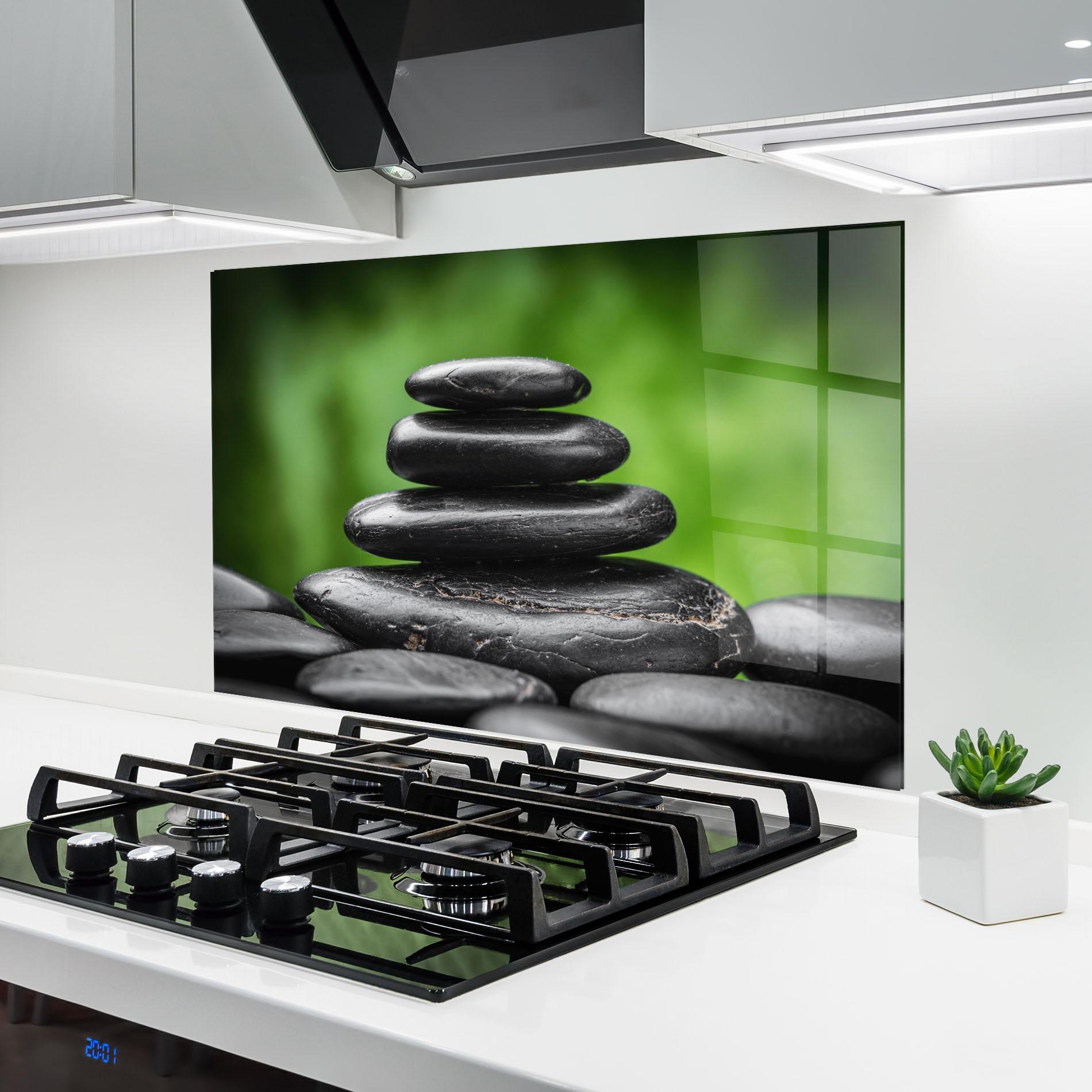 Стъклен панел за кухня Black Stone Meditation mockup 6
