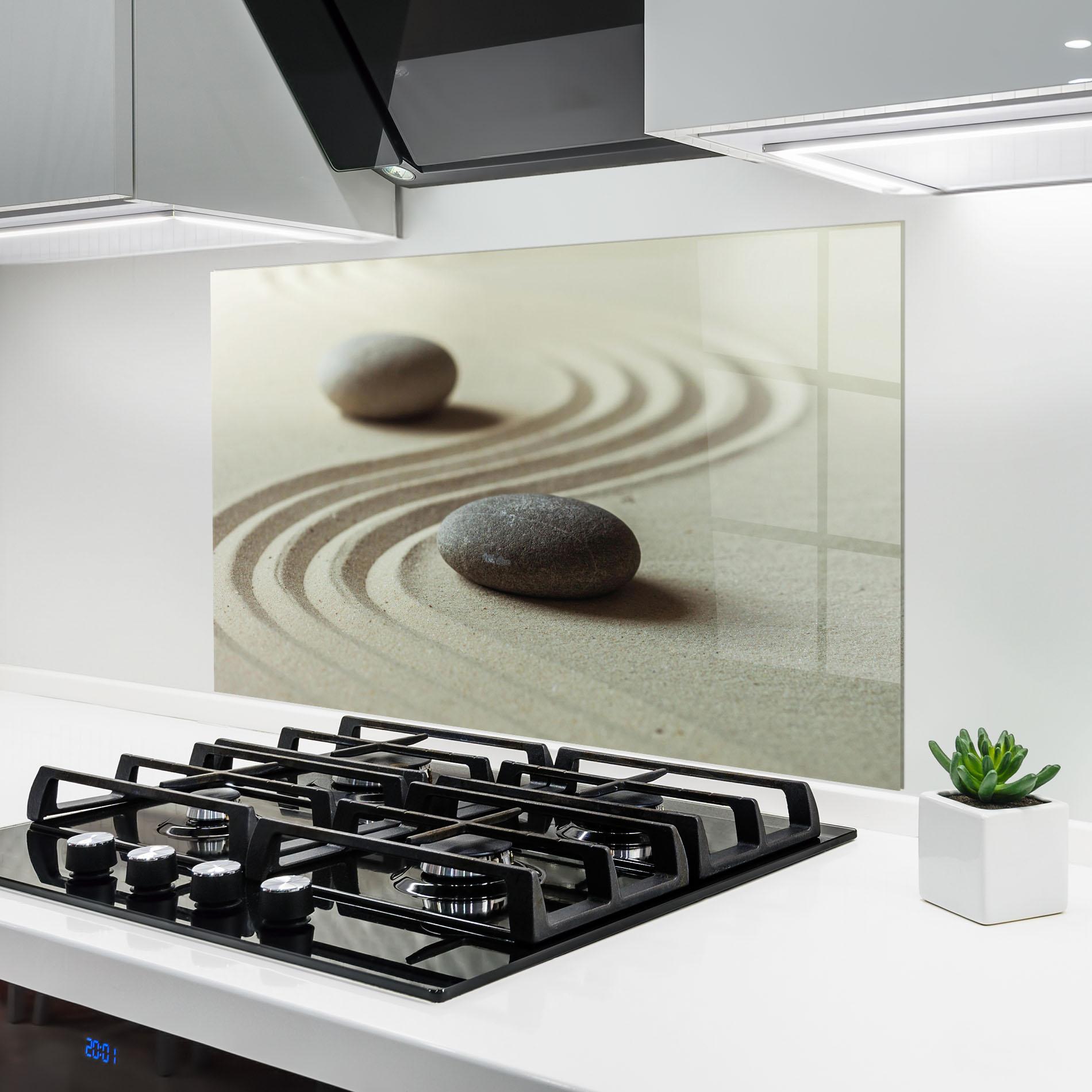 Стъклен панел за кухня Cream Sand Stones mockup 6