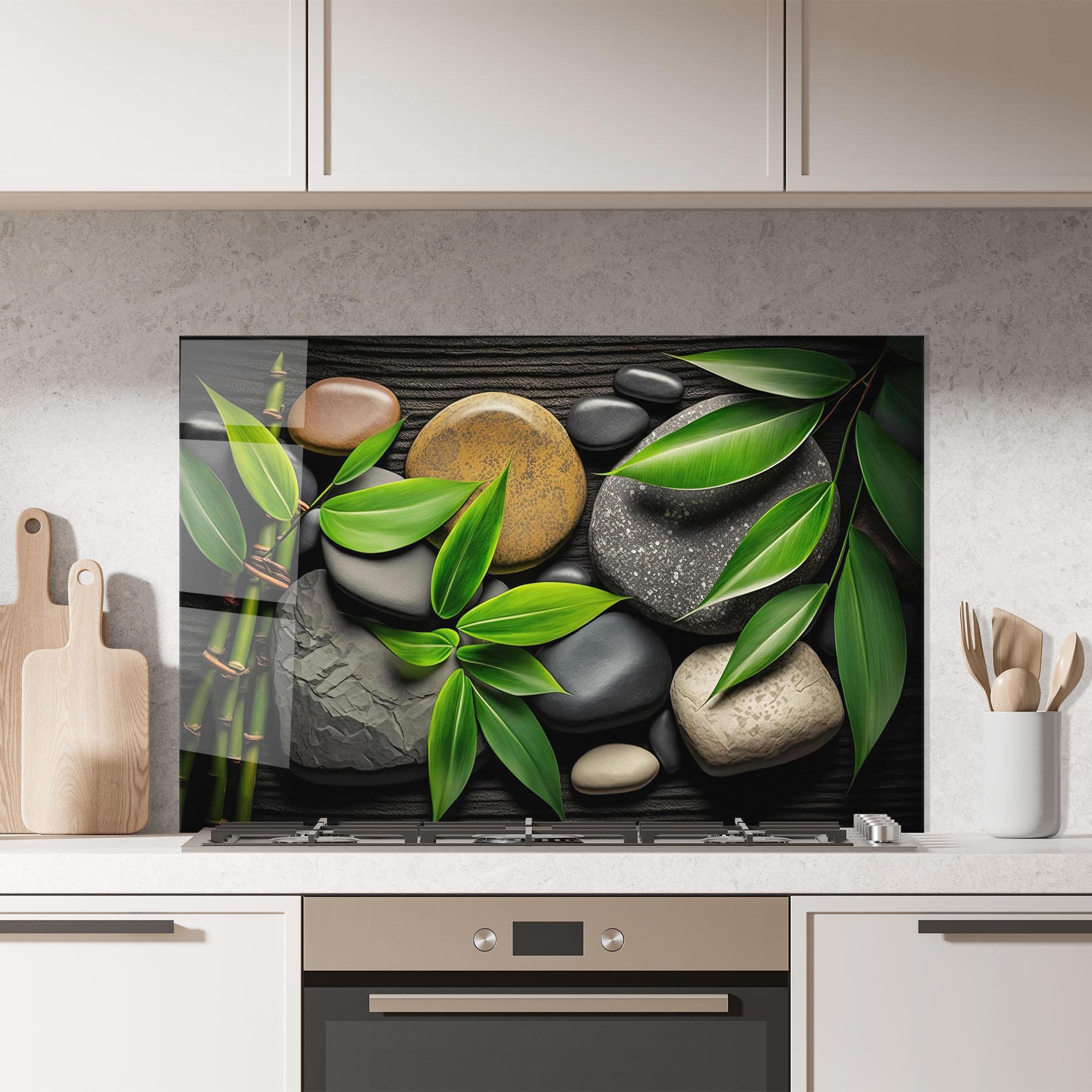 Стъклен панел за кухня Bamboo Stones View mockup 7