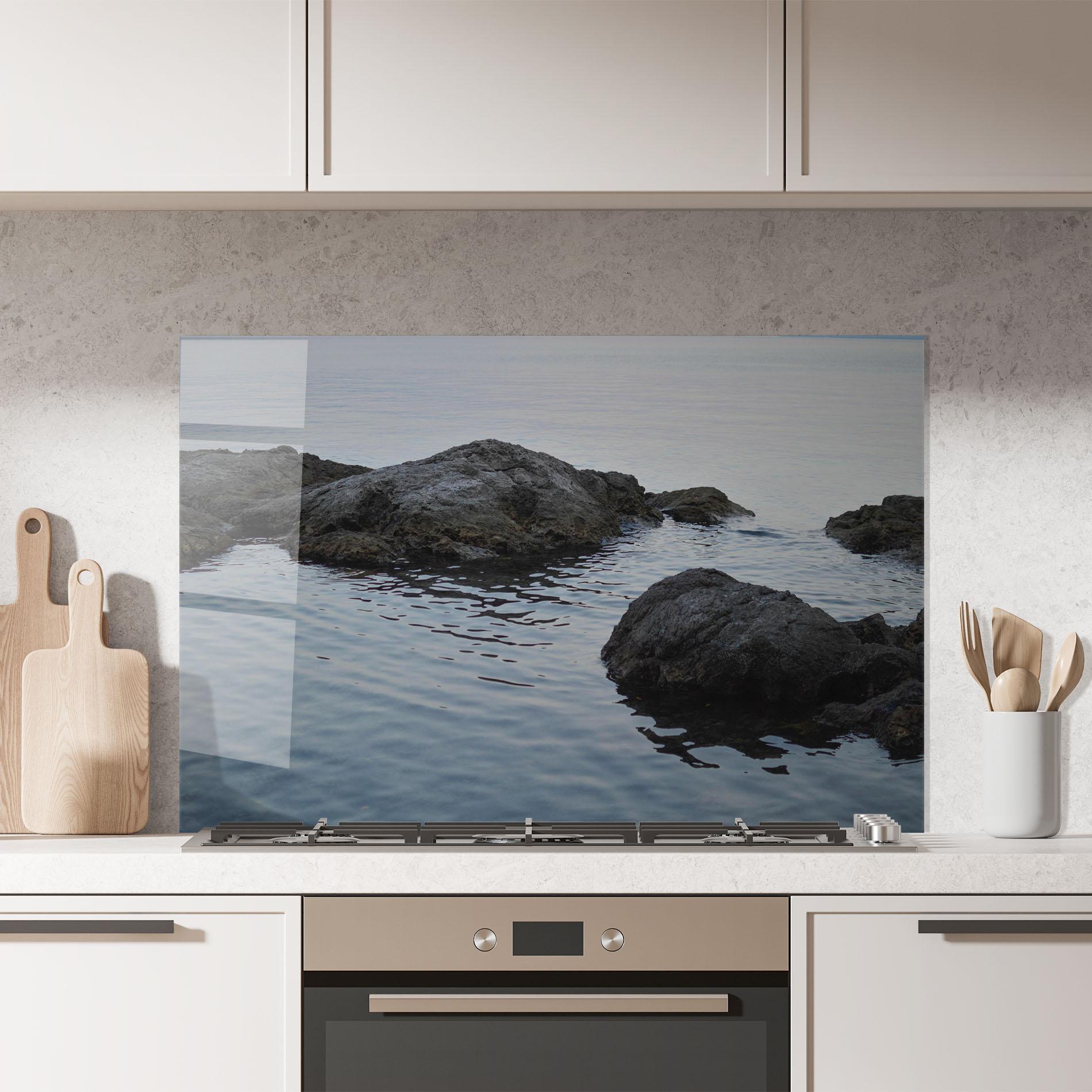 Стъклен панел за кухня Calm Water Stones mockup 7