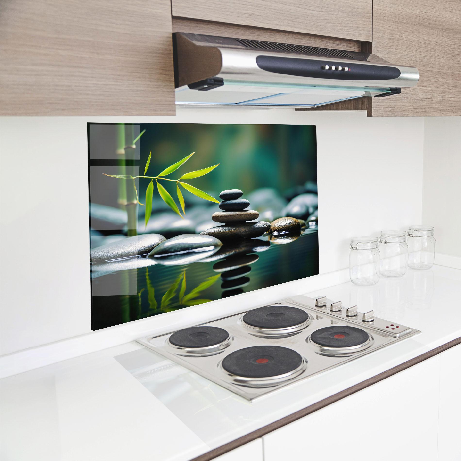 Стъклен панел за кухня Bamboo Stones mockup 8