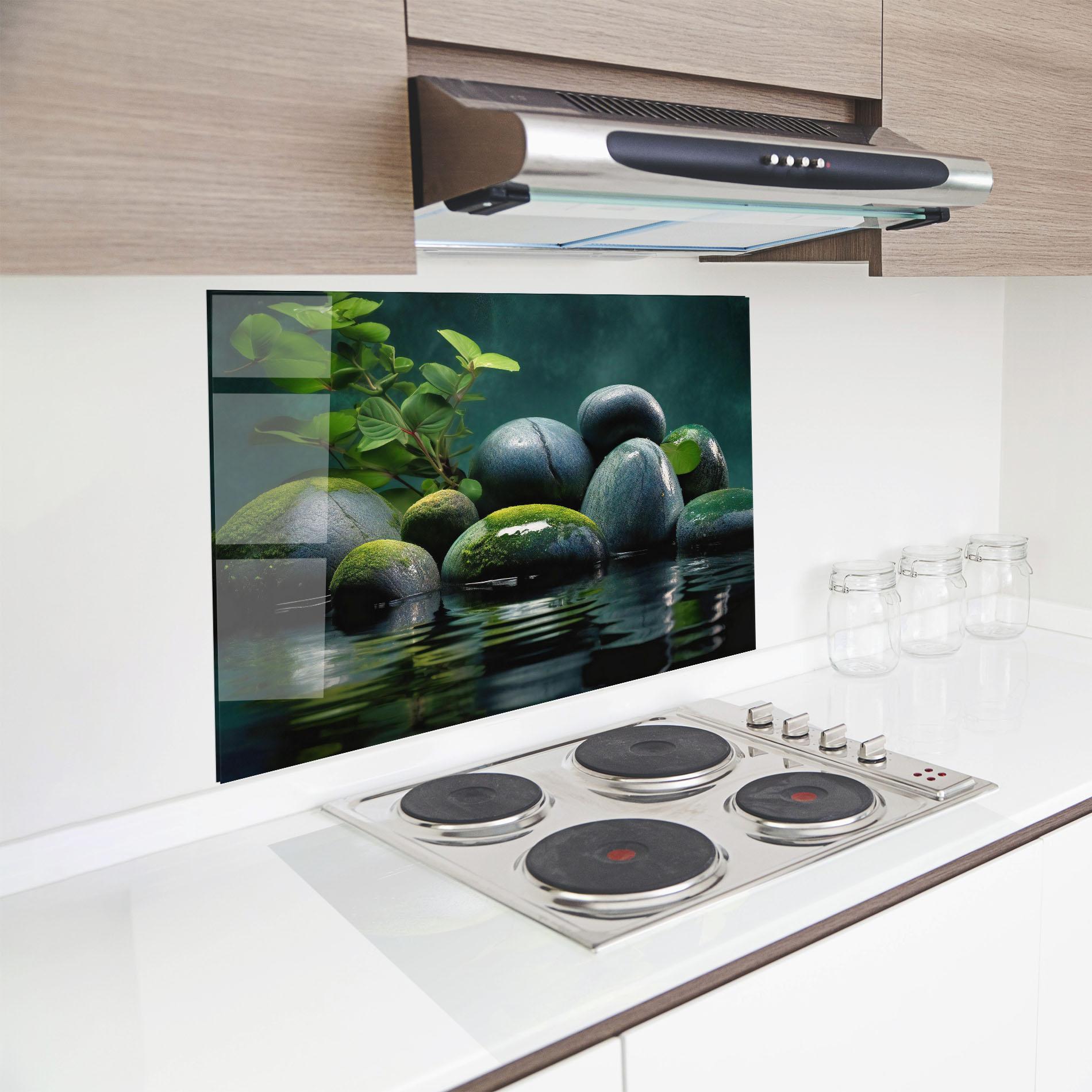 Стъклен панел за кухня Green Stone Nature mockup 8