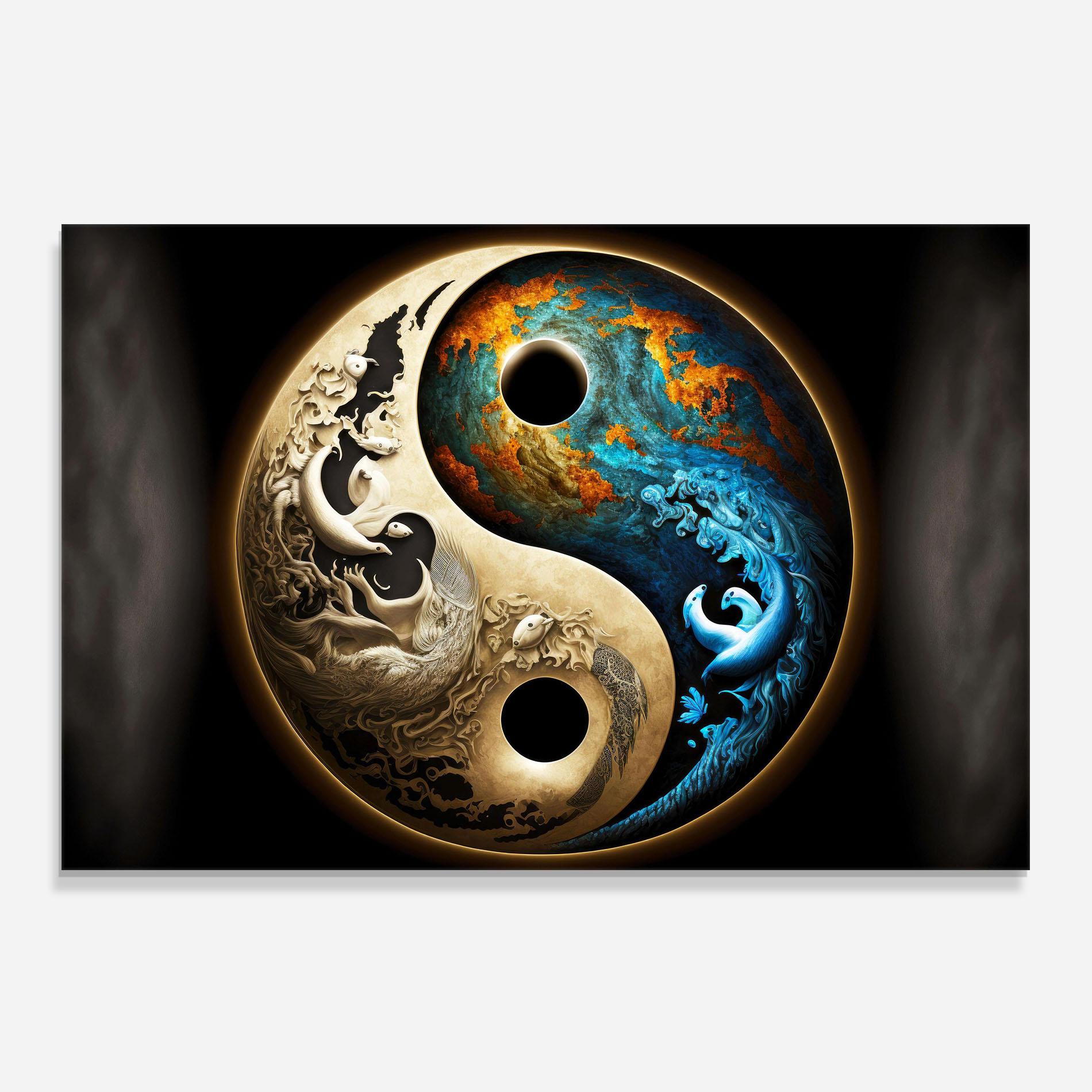 Стъклен панел за кухня Cream Blue Yinyang mockup 0