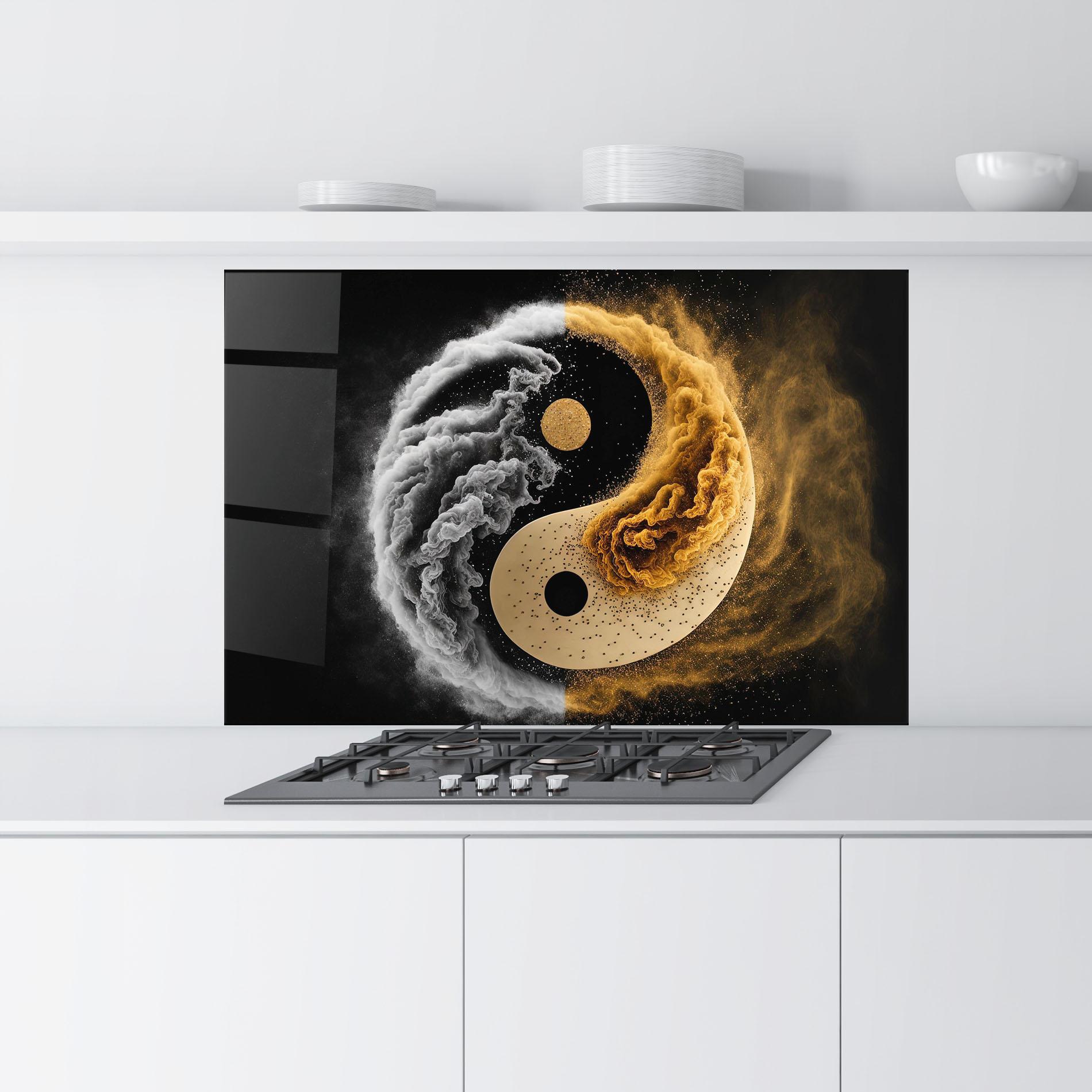 Стъклен панел за кухня Cream Smoke Yinyang mockup 9