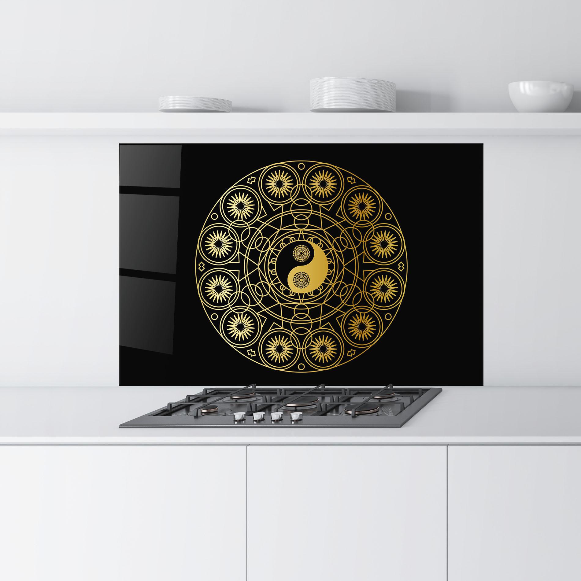 Стъклен панел за кухня Gold Meditation Mandala mockup 9