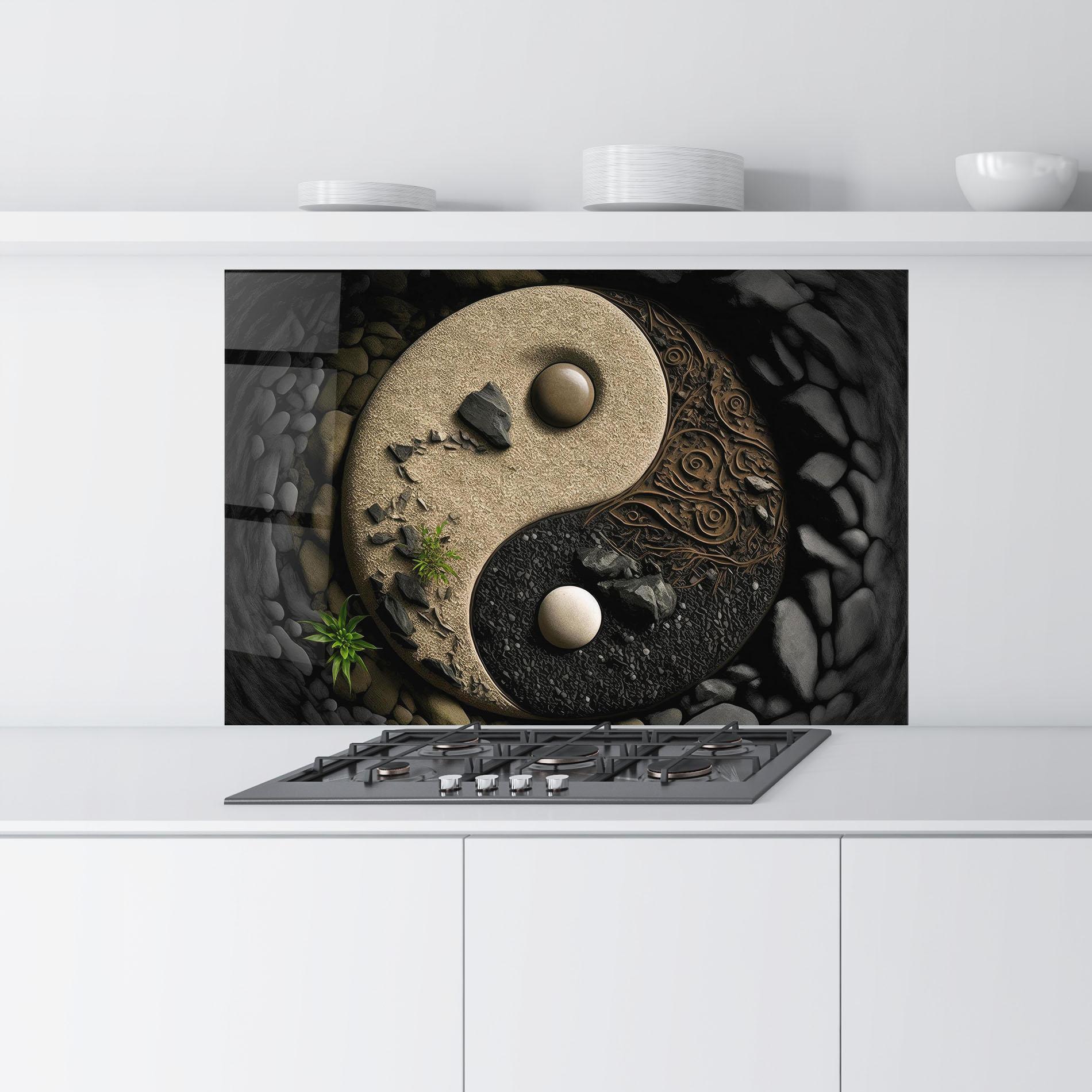 Стъклен панел за кухня Gray Pebbles Yinyang mockup 9