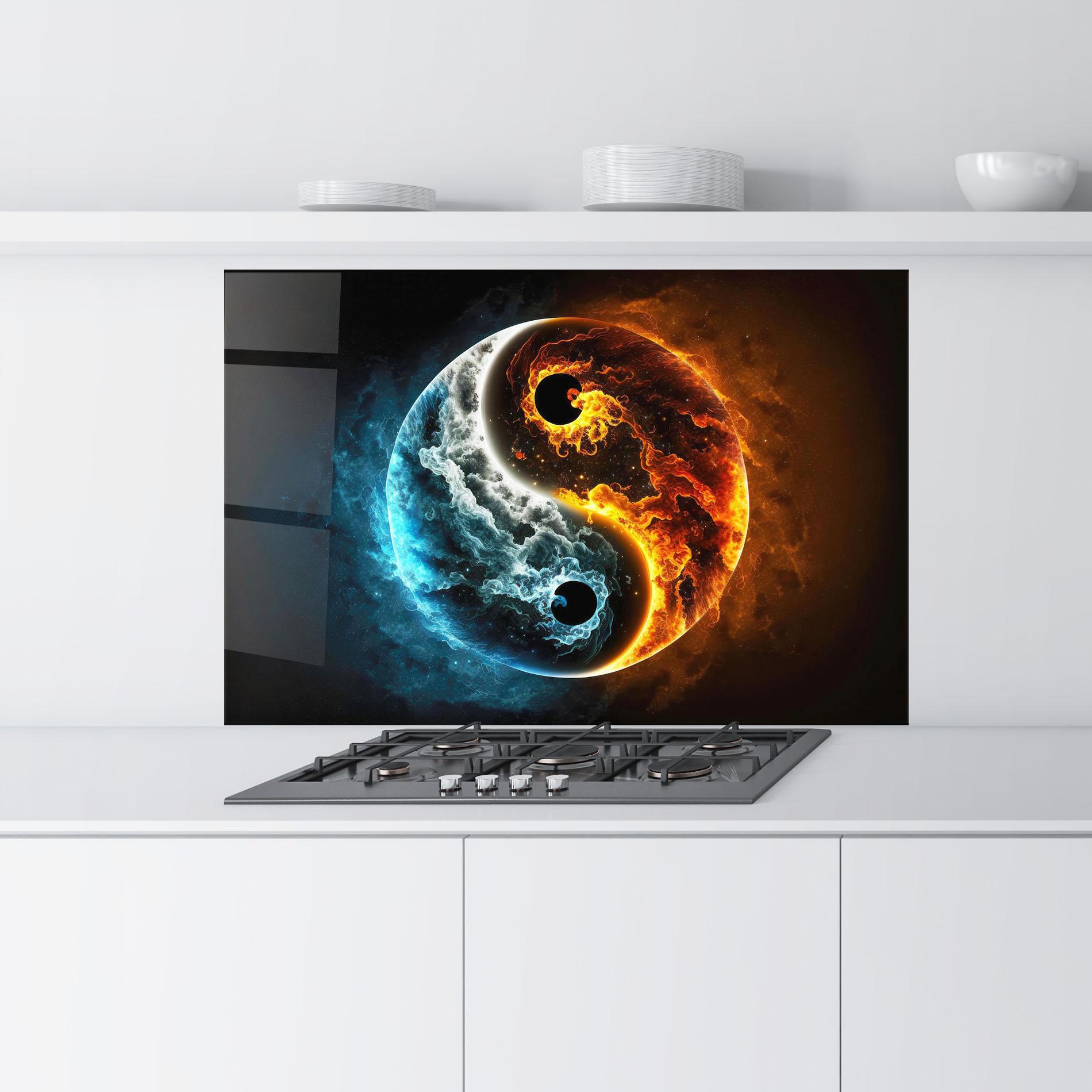 Стъклен панел за кухня Red Blue Yin Yang mockup 9