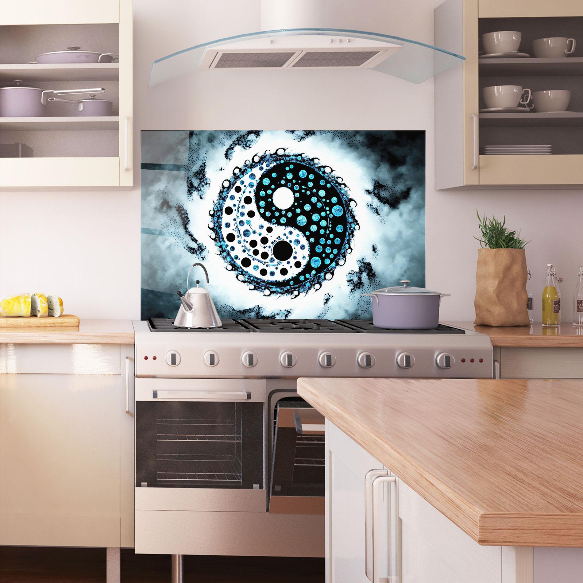 Стъклен панел за кухня Blue White Yinyang mockup 1