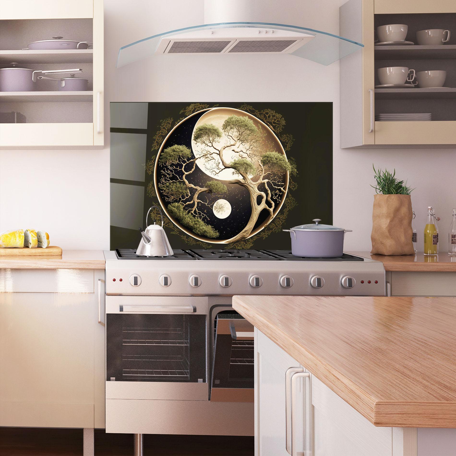 Стъклен панел за кухня Green Tree Yinyang mockup 1