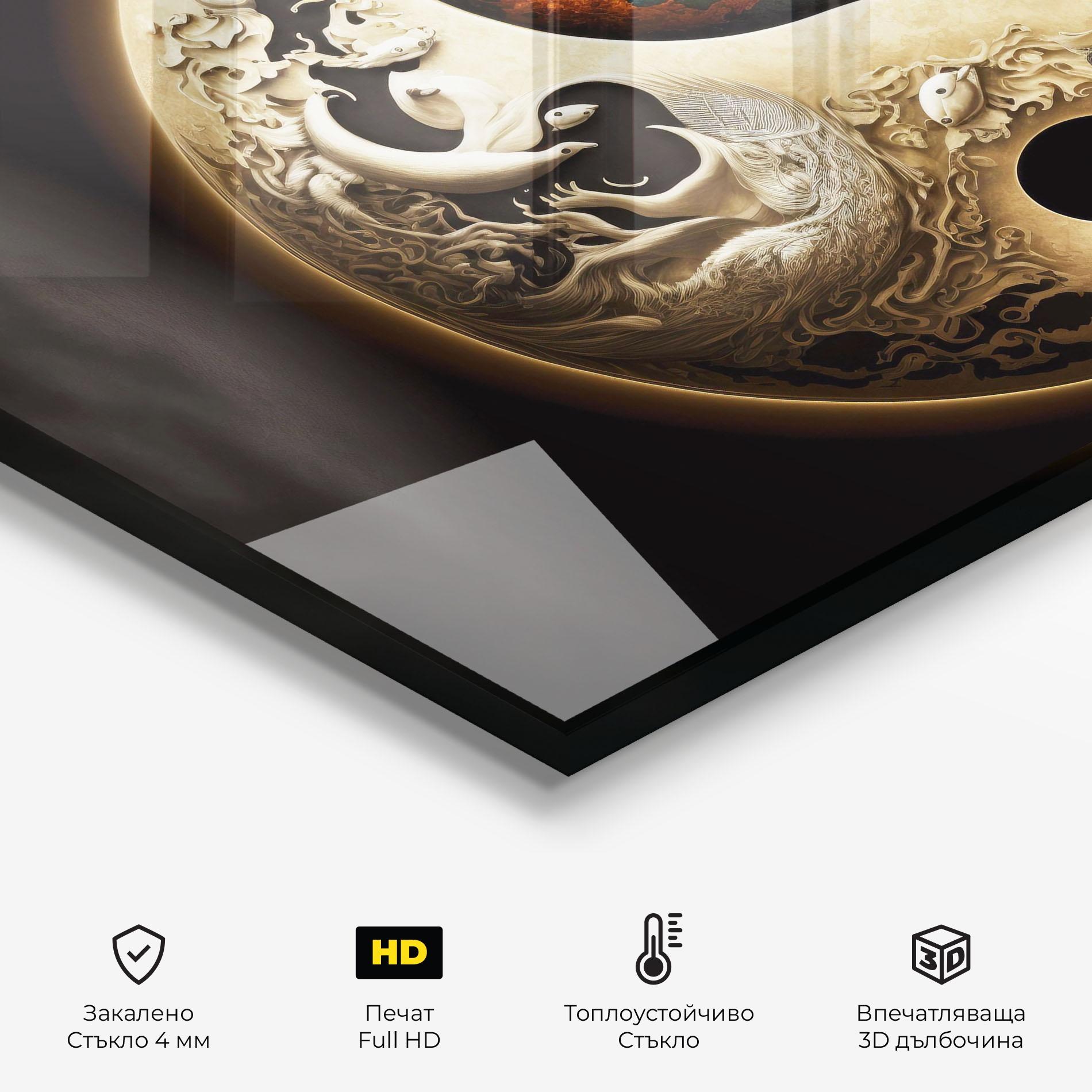 Стъклен панел за кухня Cream Blue Yinyang mockup 2