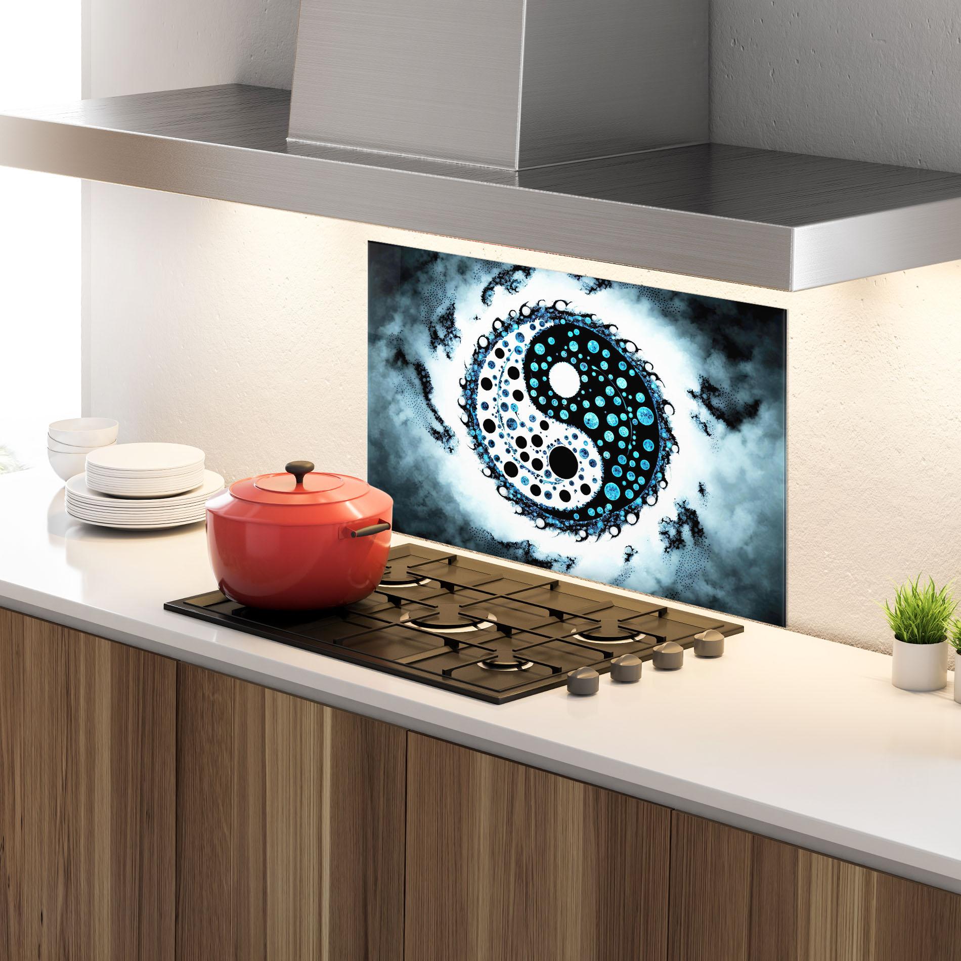 Стъклен панел за кухня Blue White Yinyang mockup 4