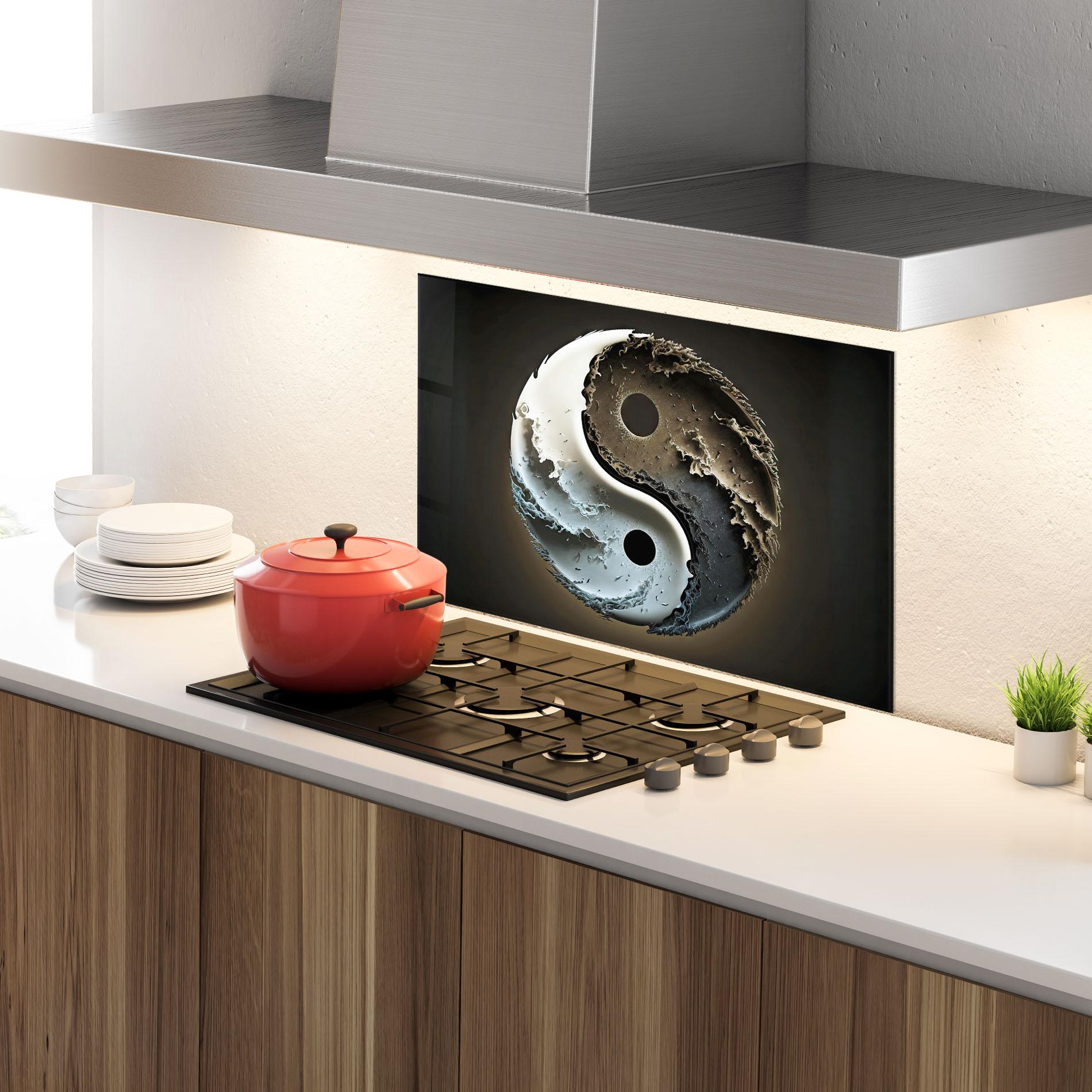 Стъклен панел за кухня Brown Smoke Yinyang mockup 4