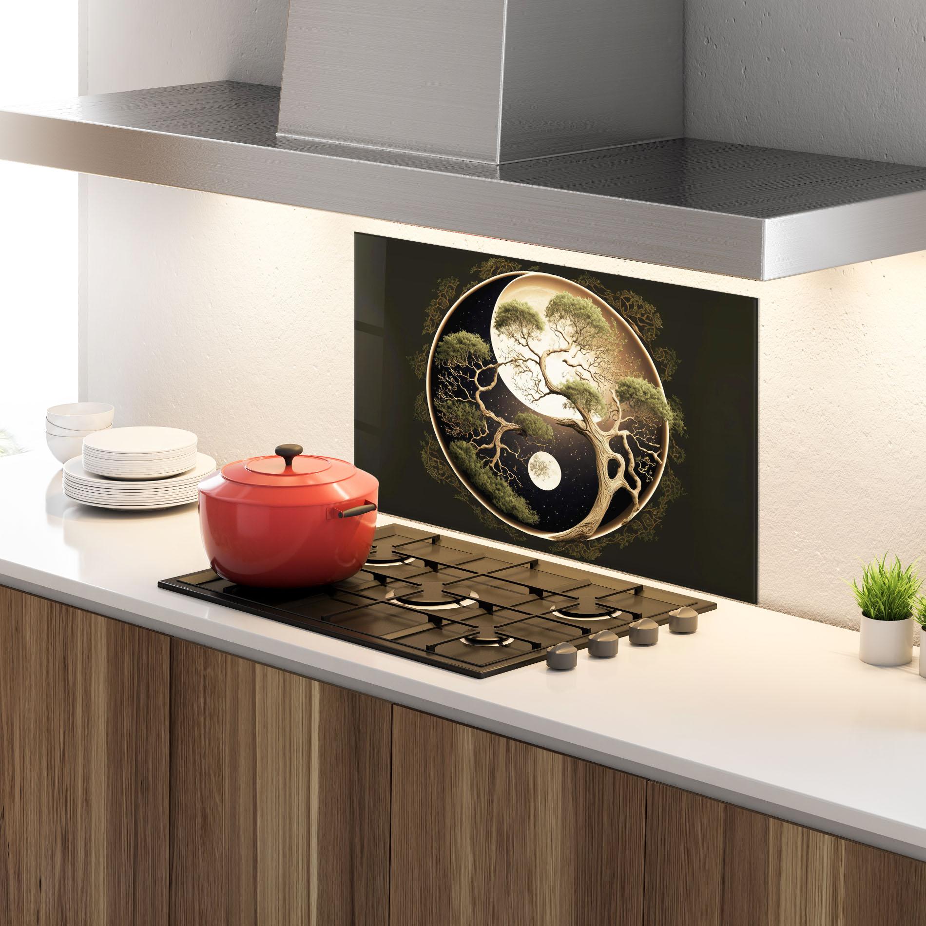 Стъклен панел за кухня Green Tree Yinyang mockup 4
