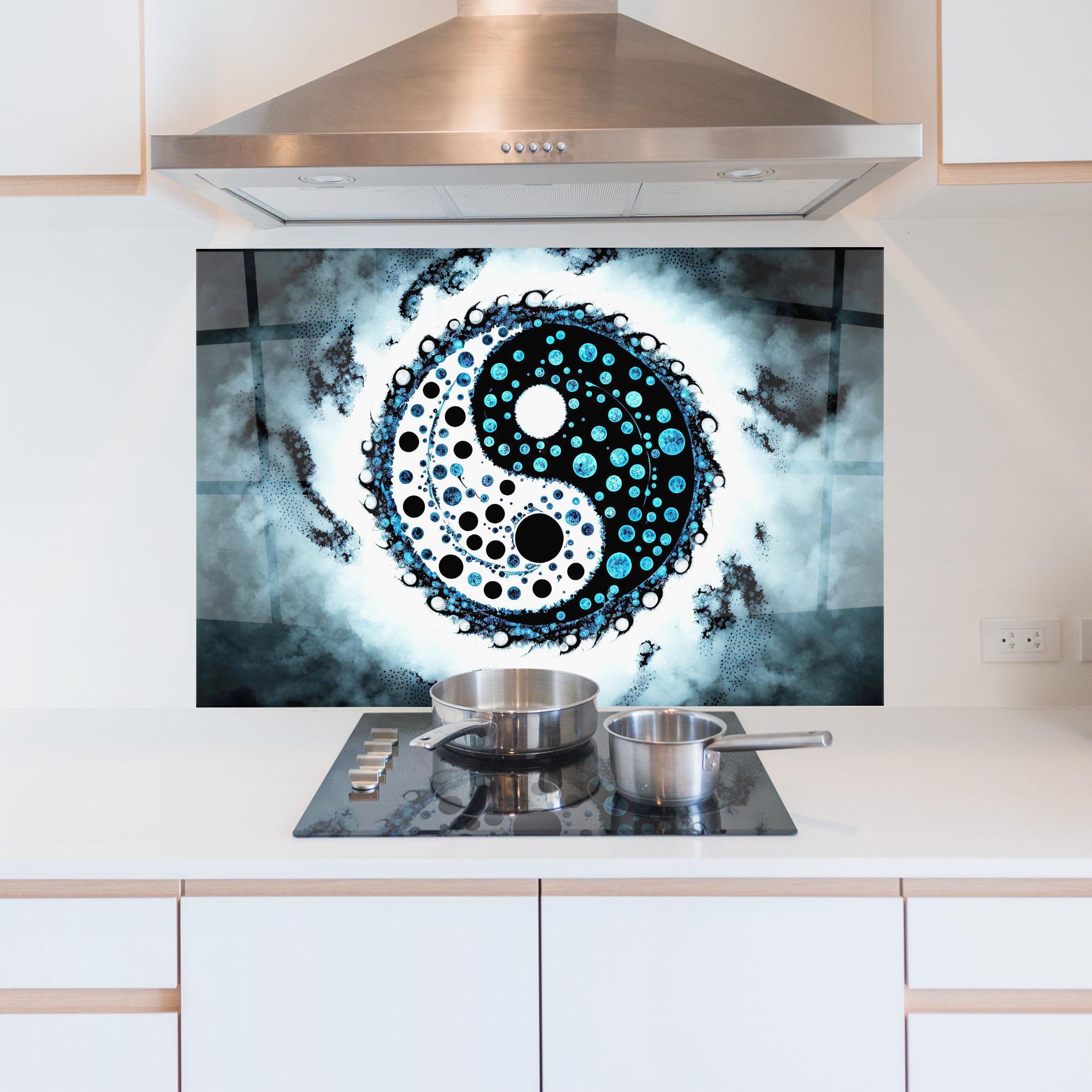 Стъклен панел за кухня Blue White Yinyang mockup 5