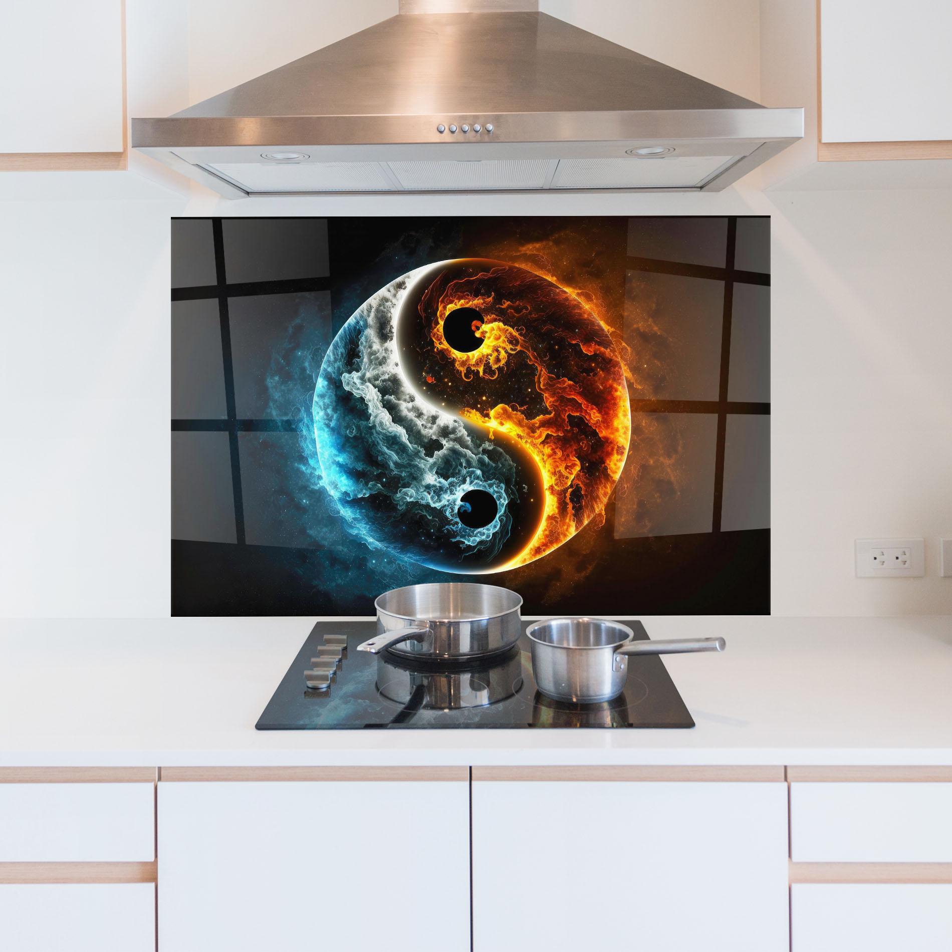 Стъклен панел за кухня Red Blue Yin Yang mockup 5
