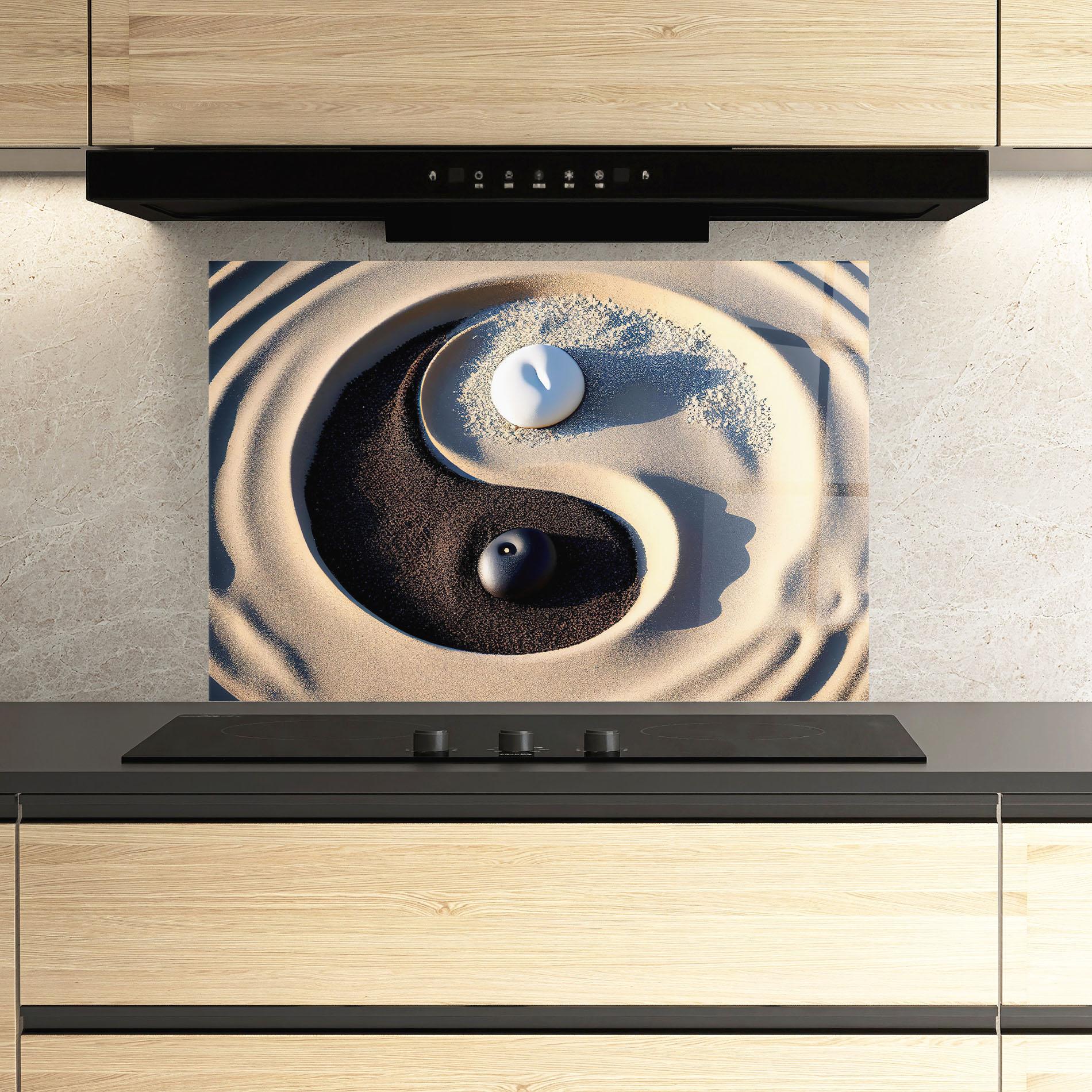 Стъклен панел за кухня Black Sand Yinyang mockup 3