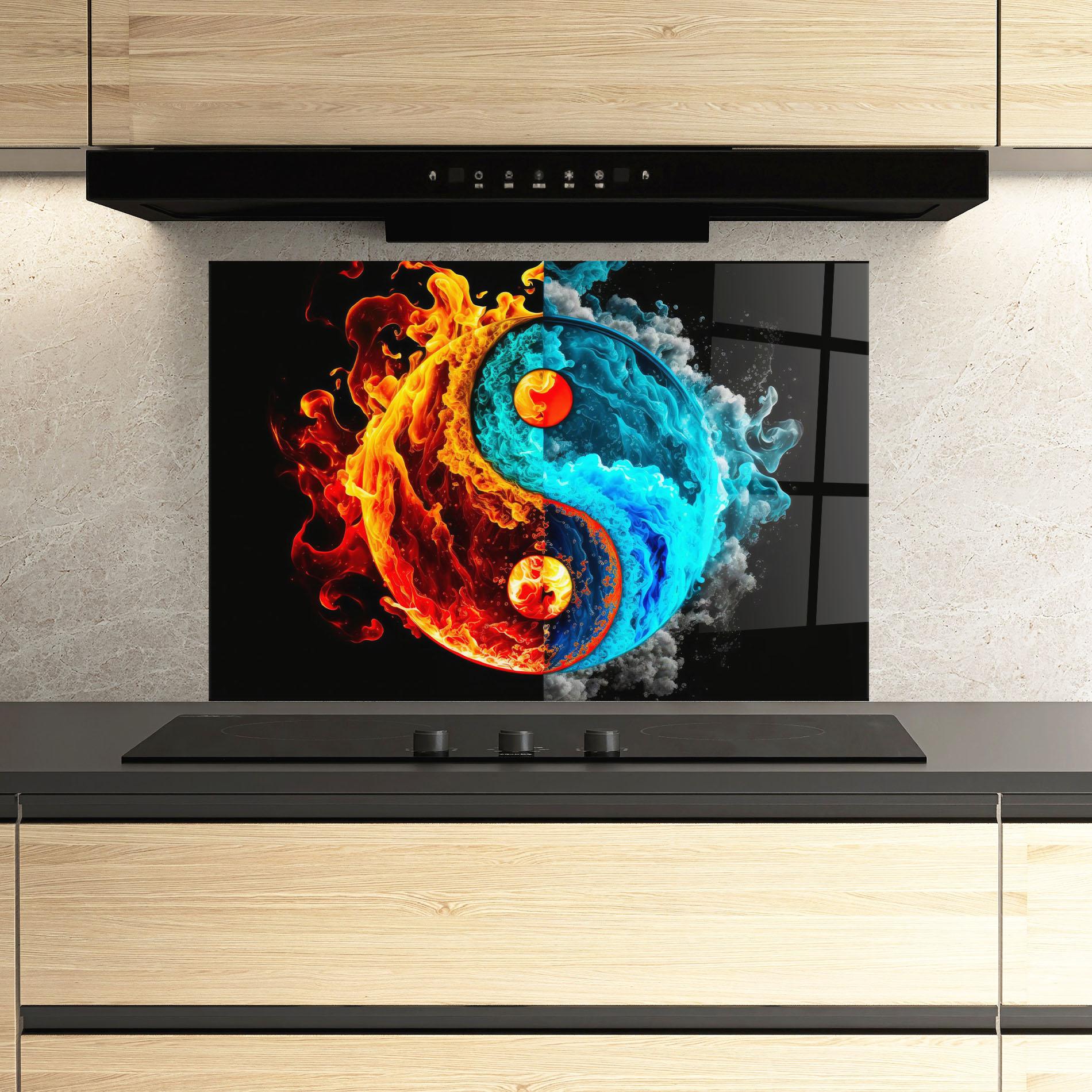 Стъклен панел за кухня Blue Smoke Yinyang mockup 3