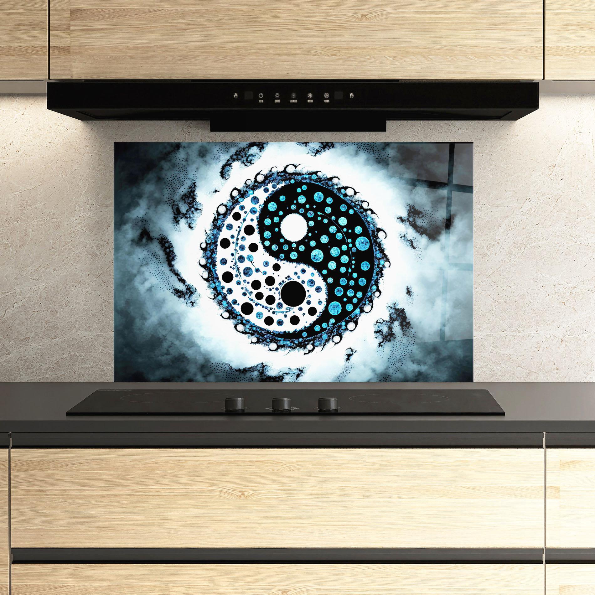 Стъклен панел за кухня Blue White Yinyang mockup 3