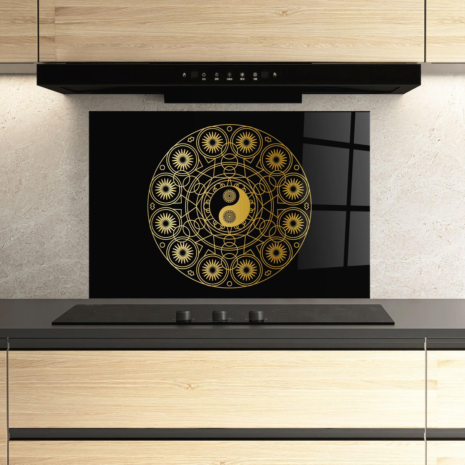 Стъклен панел за кухня Gold Meditation Mandala mockup 3