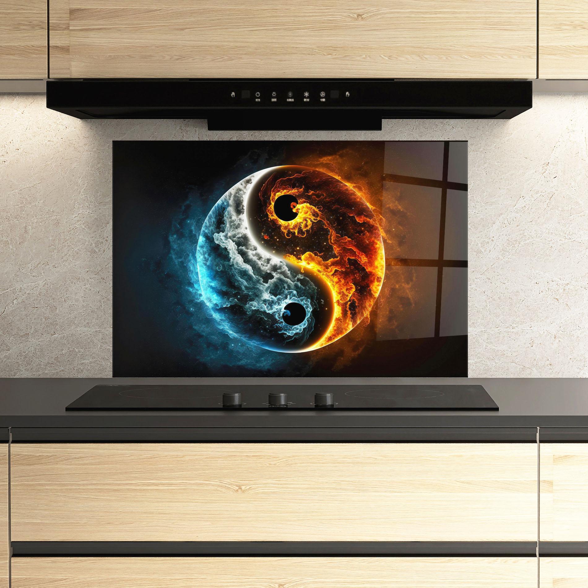 Стъклен панел за кухня Red Blue Yin Yang mockup 3