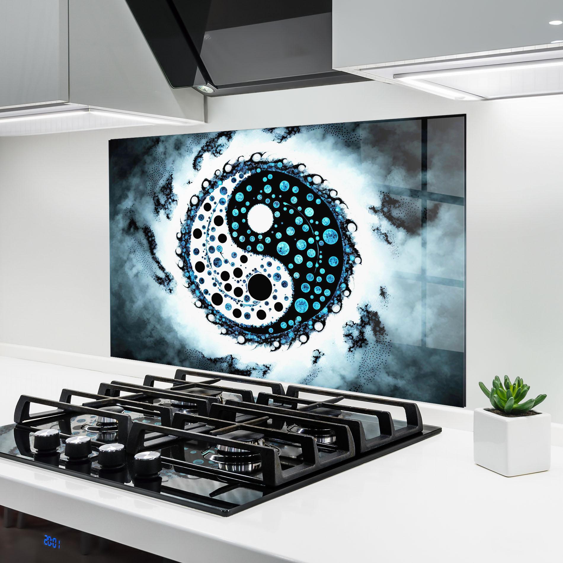 Стъклен панел за кухня Blue White Yinyang mockup 6