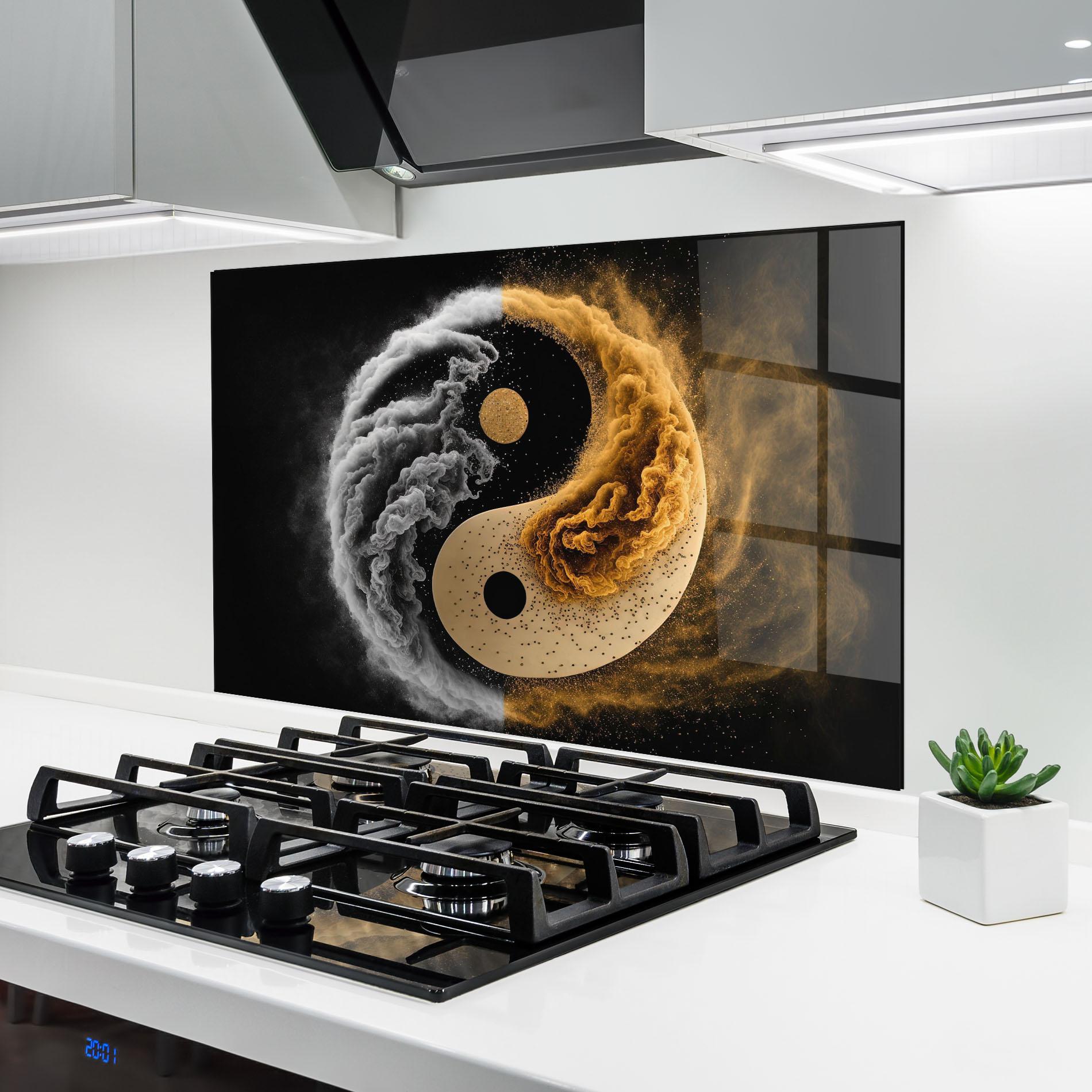 Стъклен панел за кухня Cream Smoke Yinyang mockup 6