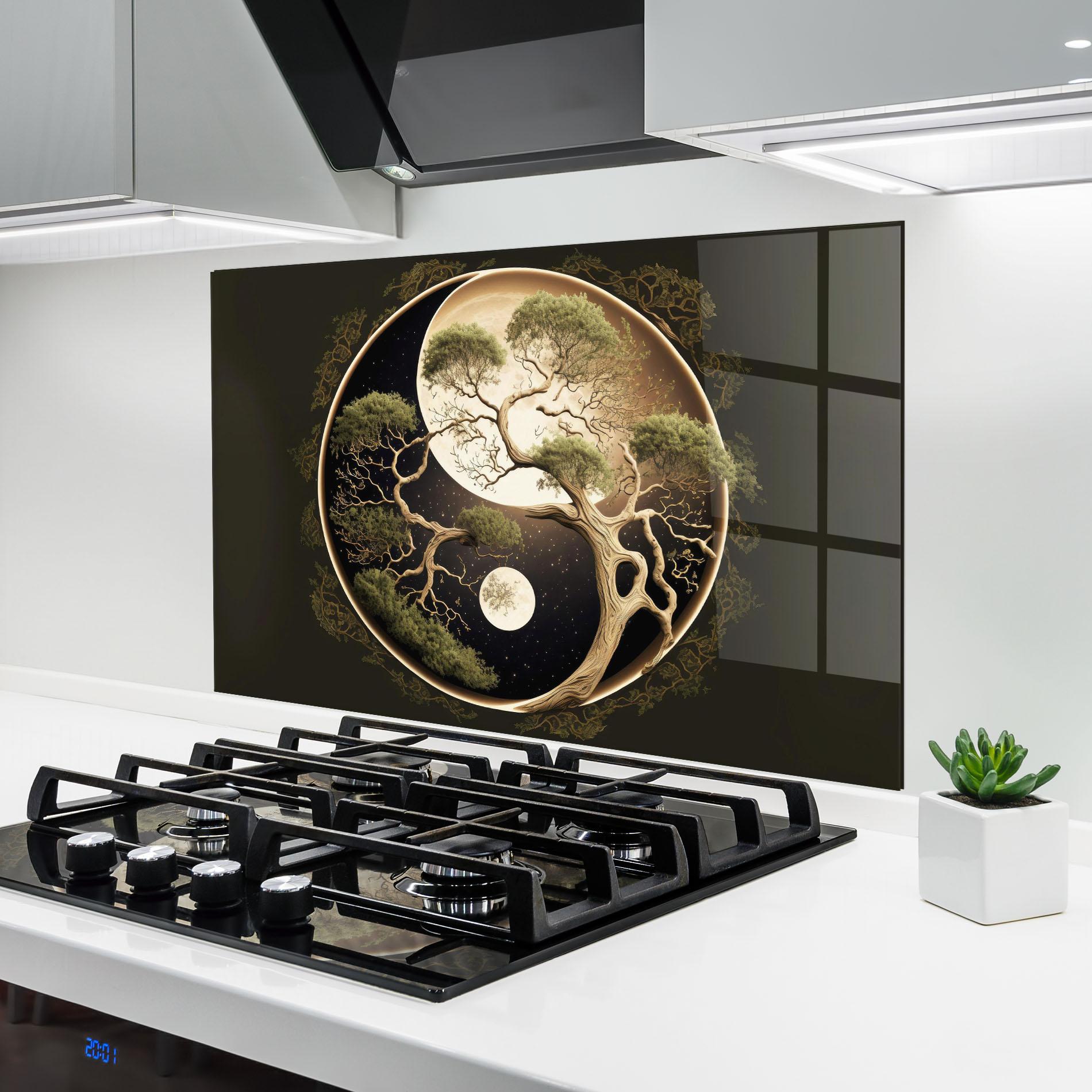 Стъклен панел за кухня Green Tree Yinyang mockup 6
