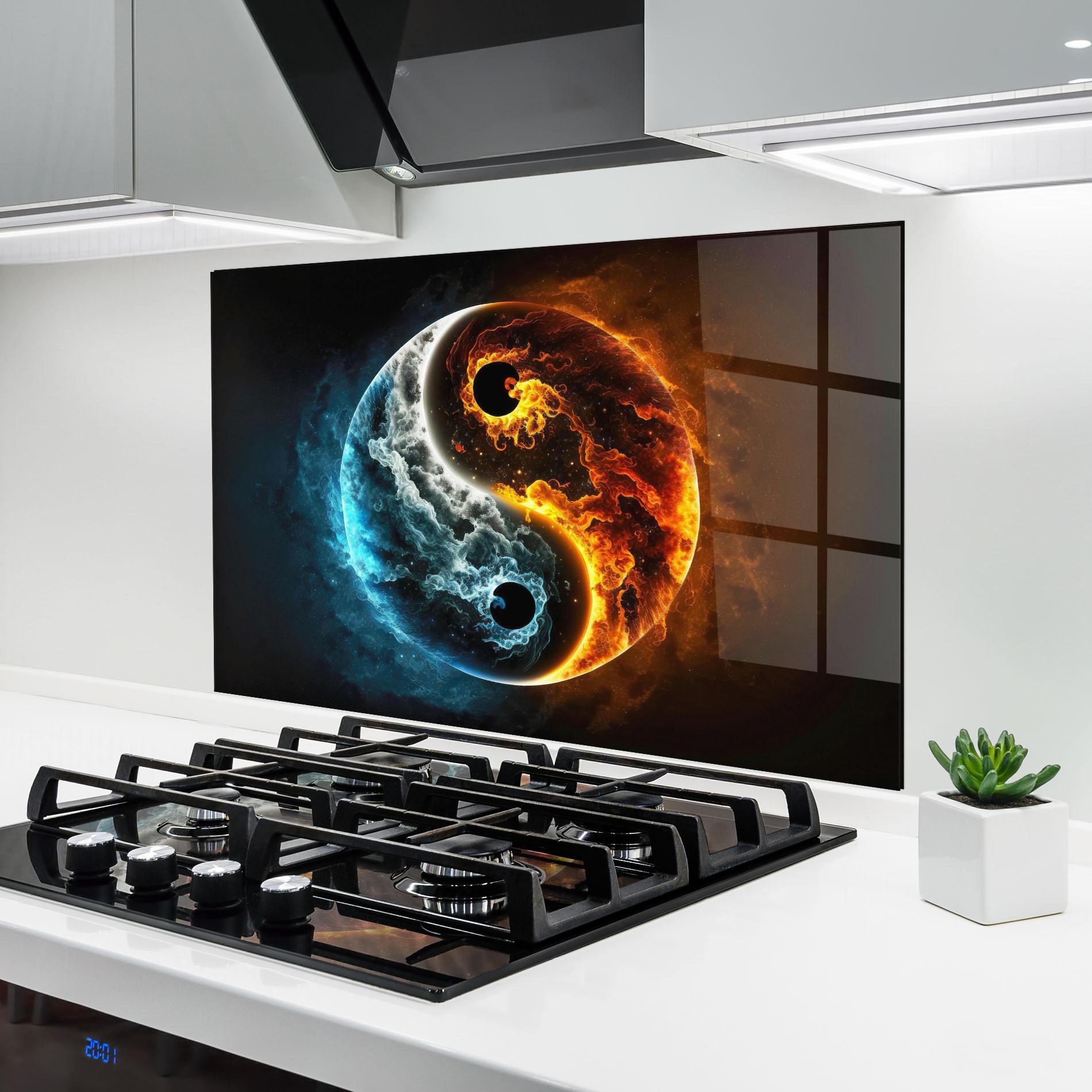 Стъклен панел за кухня Red Blue Yin Yang mockup 6