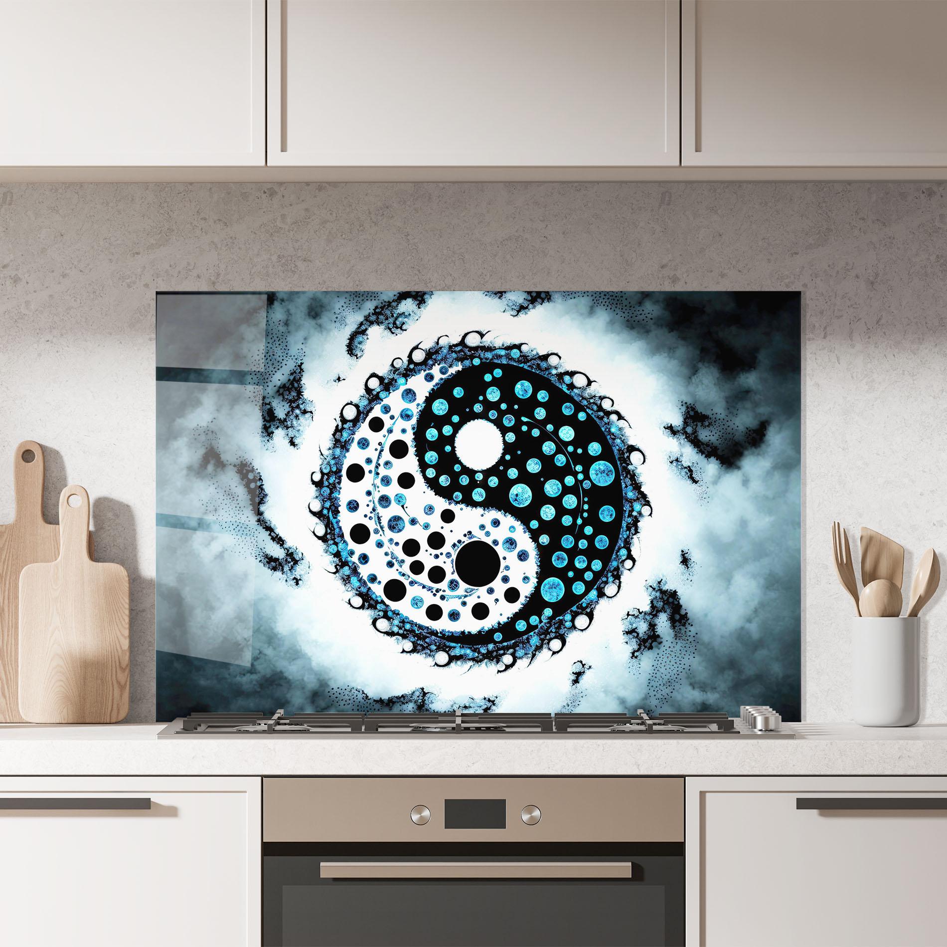 Стъклен панел за кухня Blue White Yinyang mockup 7