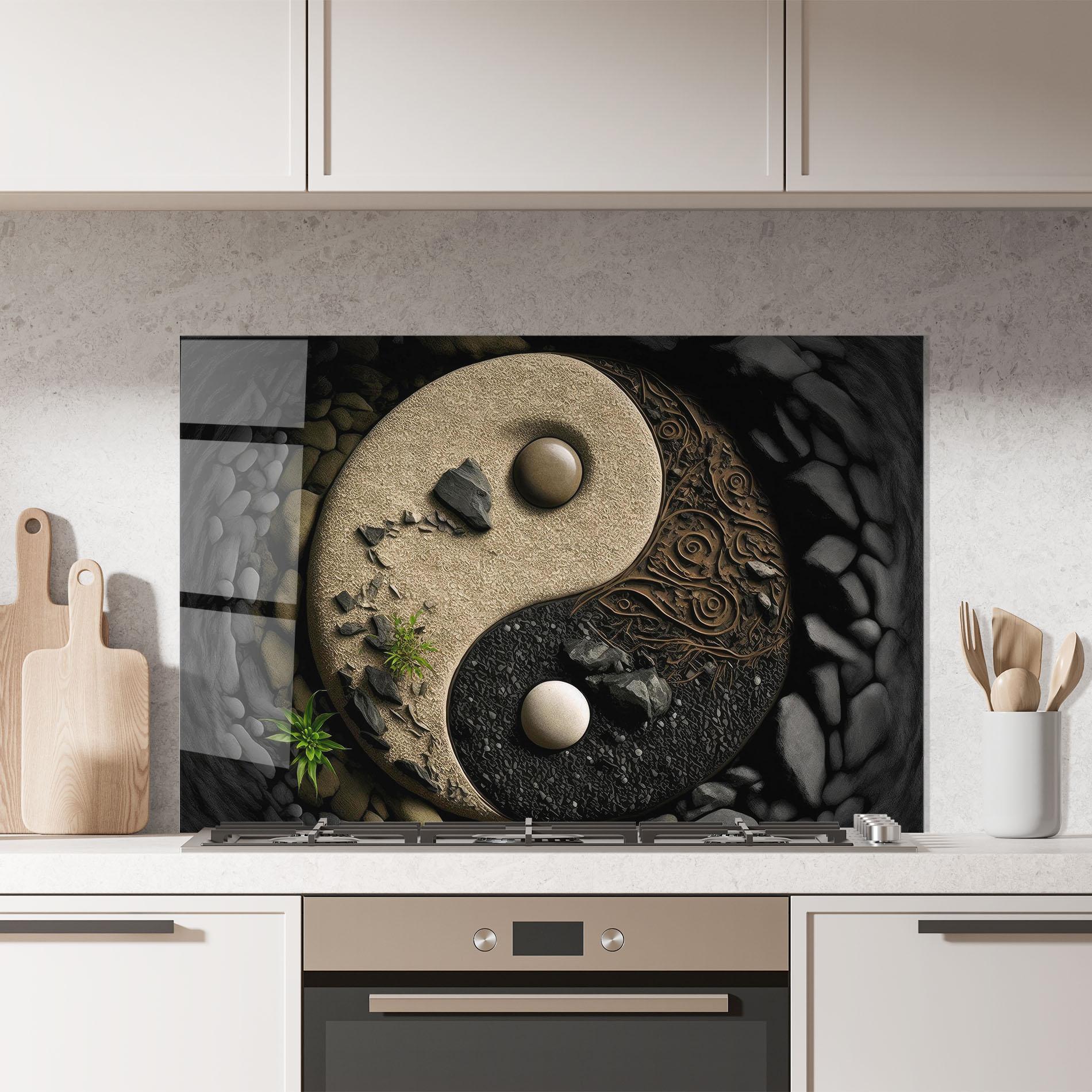 Стъклен панел за кухня Gray Pebbles Yinyang mockup 7