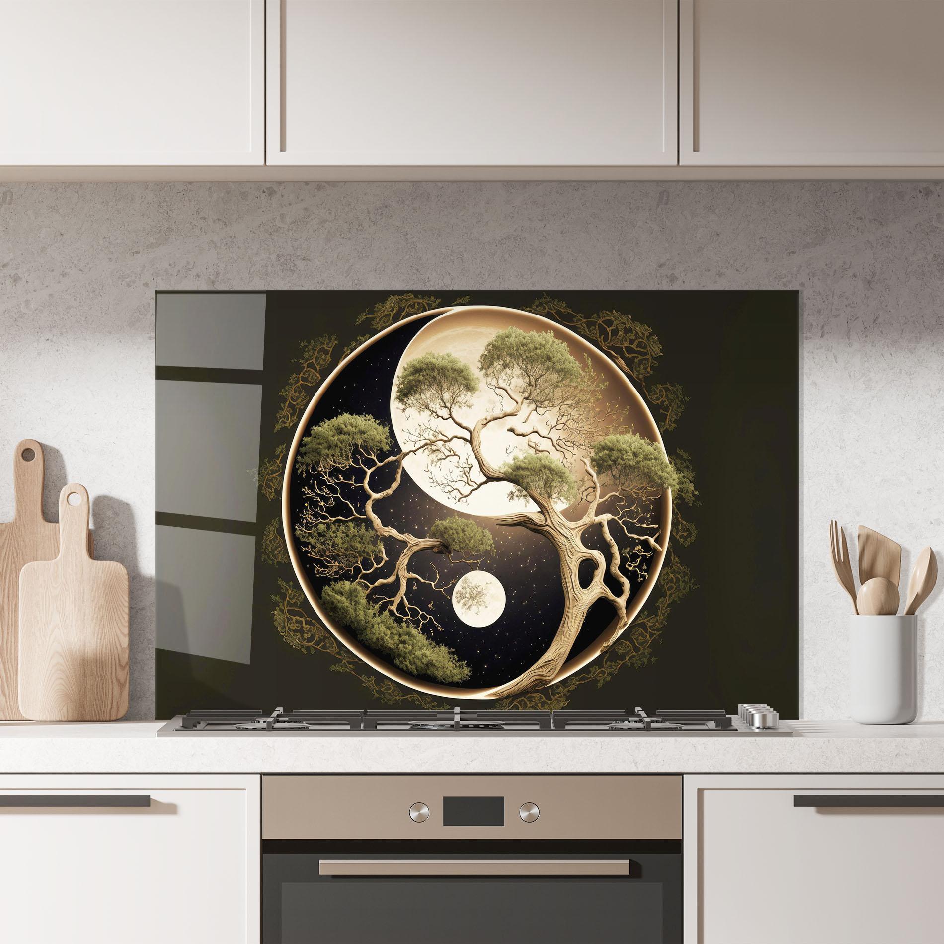 Стъклен панел за кухня Green Tree Yinyang mockup 7
