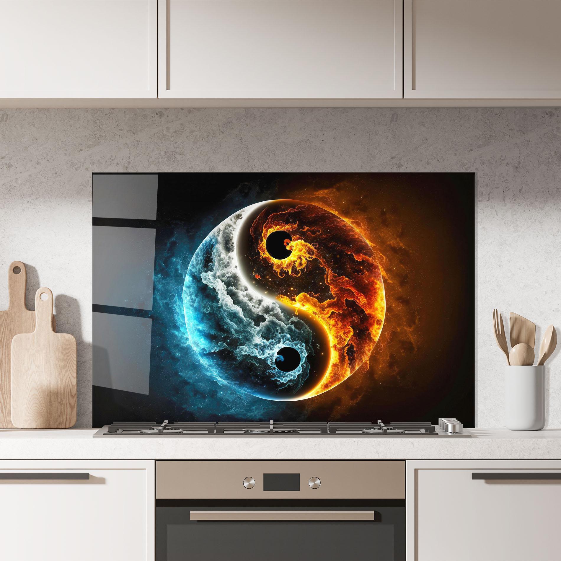 Стъклен панел за кухня Red Blue Yin Yang mockup 7