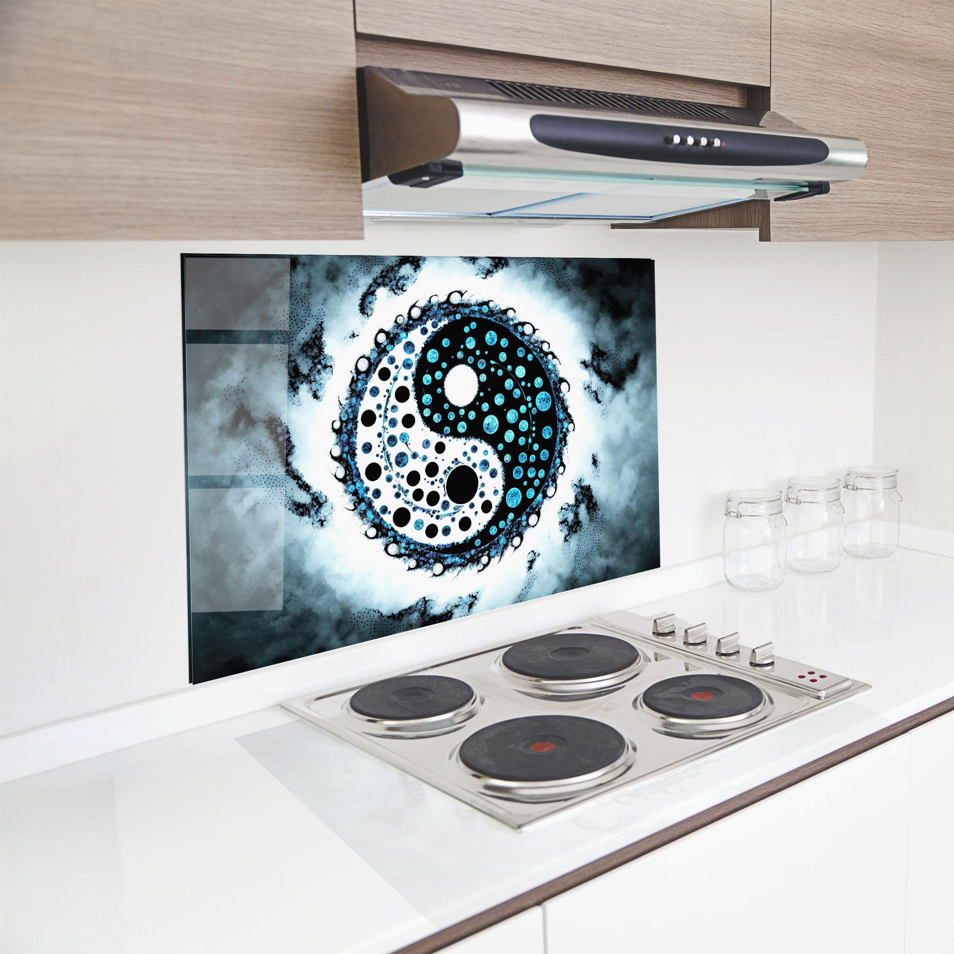 Стъклен панел за кухня Blue White Yinyang mockup 8