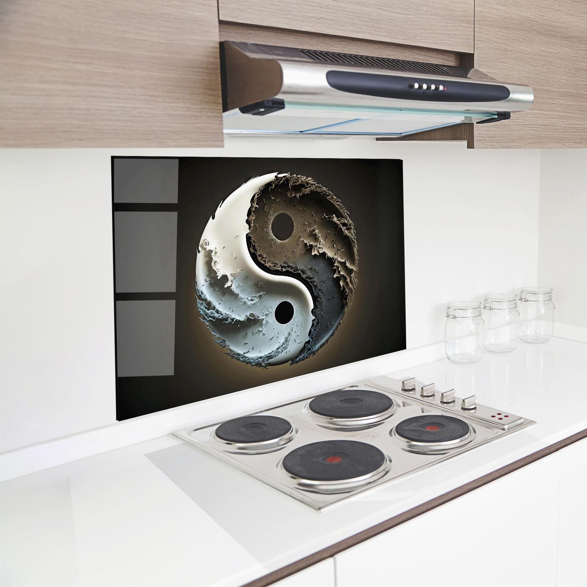 Стъклен панел за кухня Brown Smoke Yinyang mockup 8