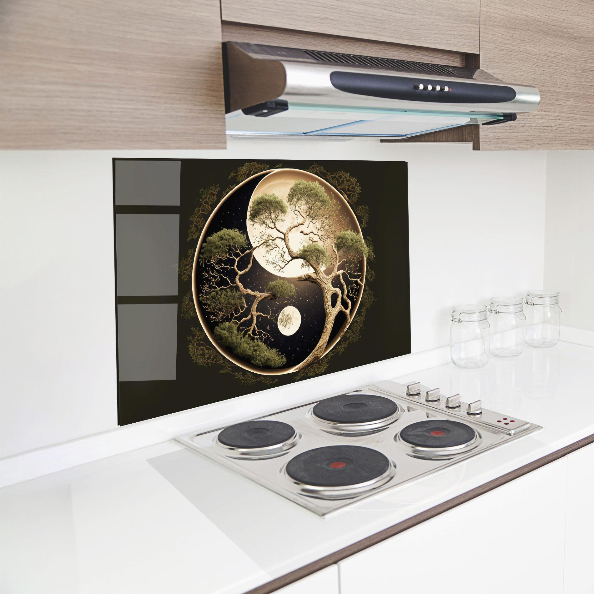 Стъклен панел за кухня Green Tree Yinyang mockup 8