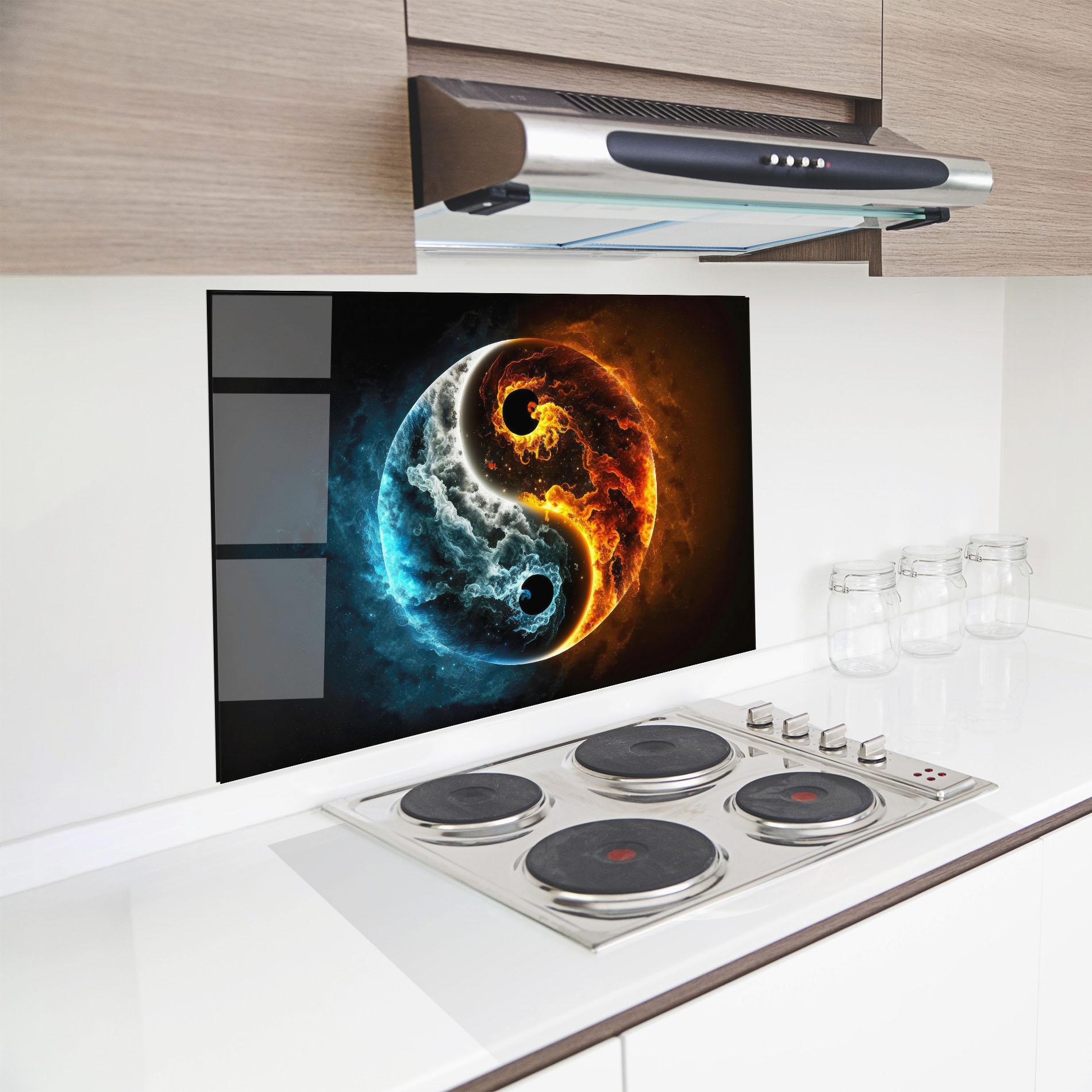 Стъклен панел за кухня Red Blue Yin Yang mockup 8
