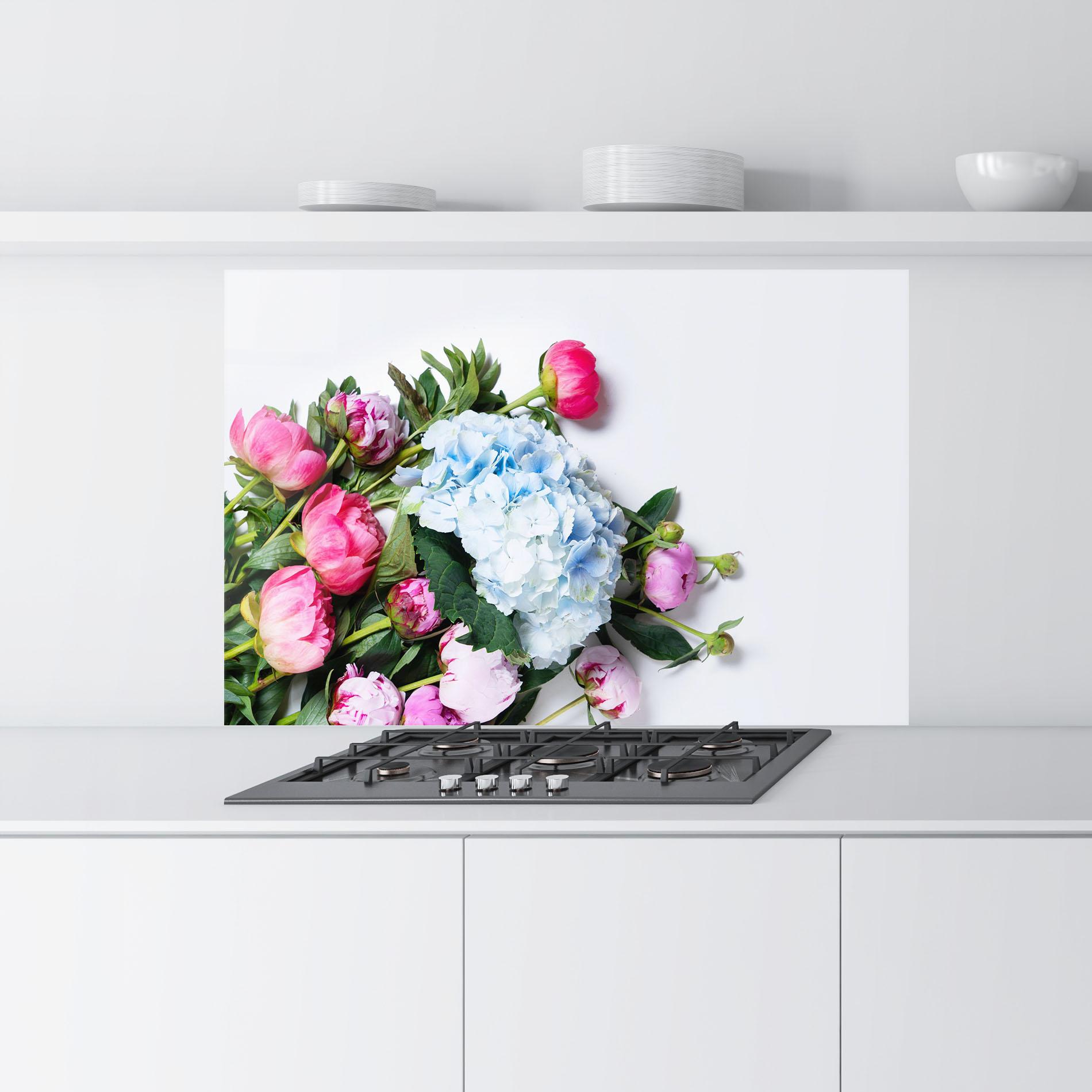 Стъклен панел за кухня Blue Pink Bouquet mockup 9