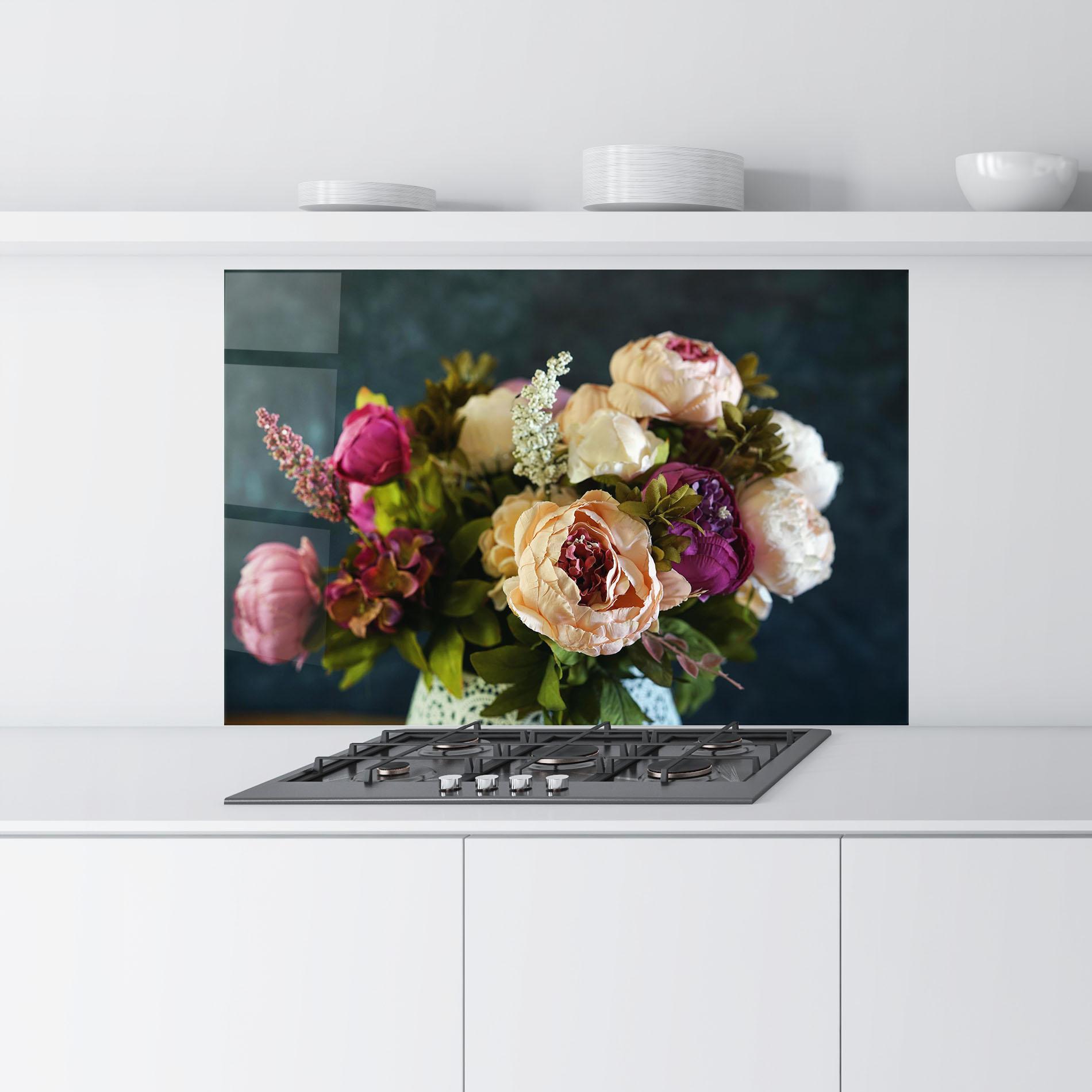 Стъклен панел за кухня Cream Roses Bouquet mockup 9