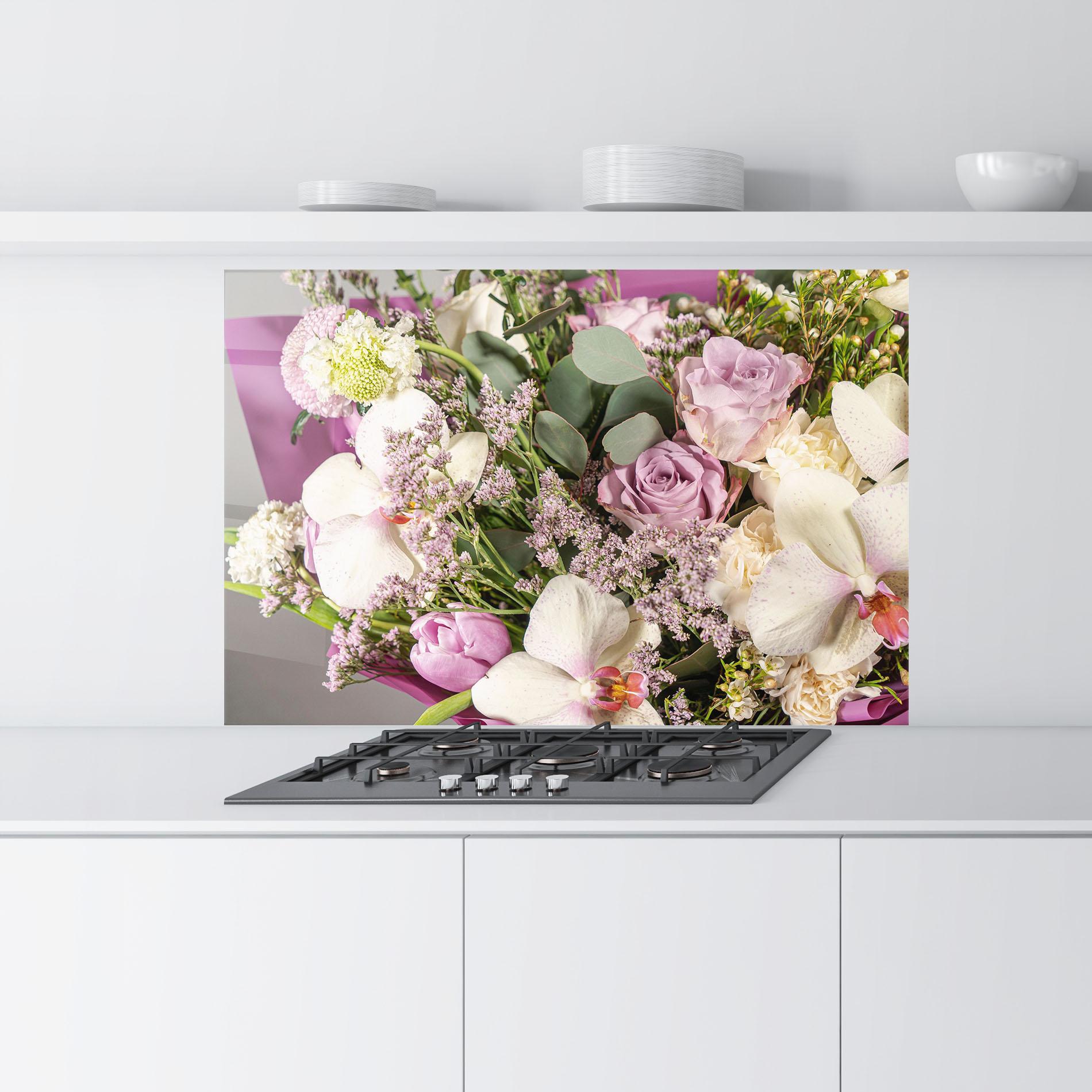 Стъклен панел за кухня Cute Purple Bouquet mockup 9