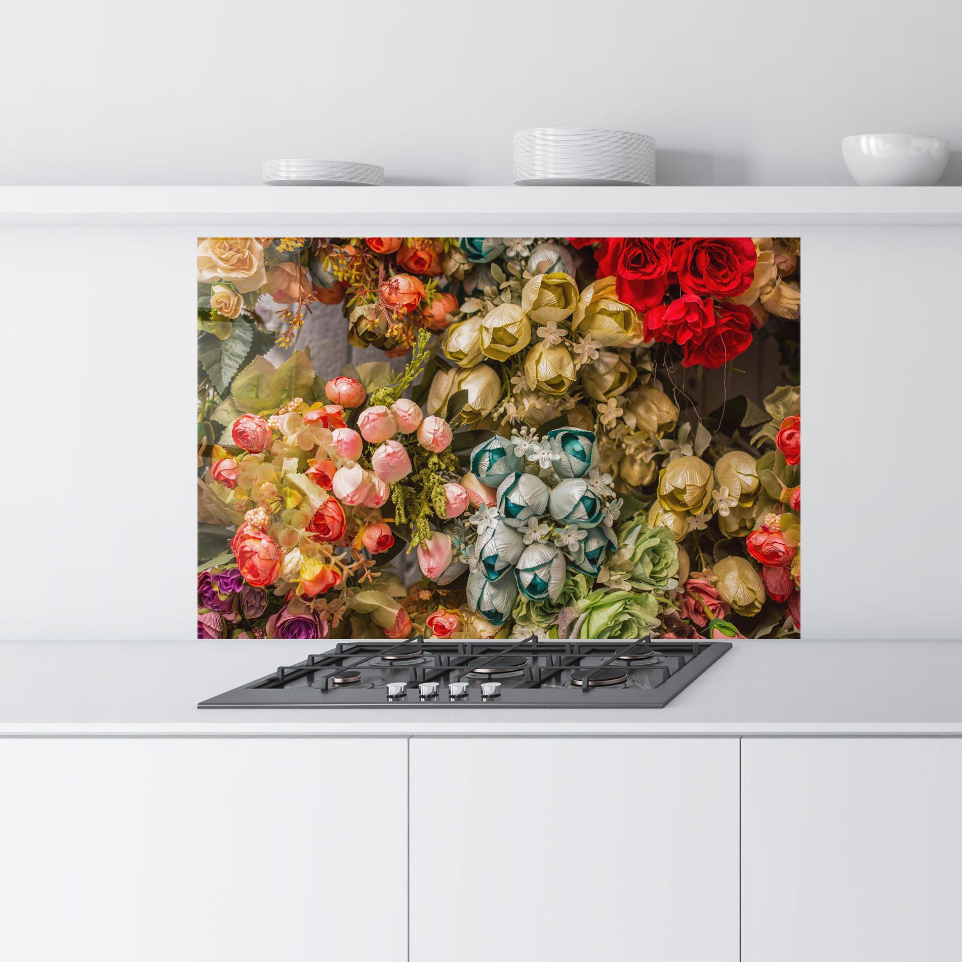 Стъклен панел за кухня Fake Flowers Wall mockup 9