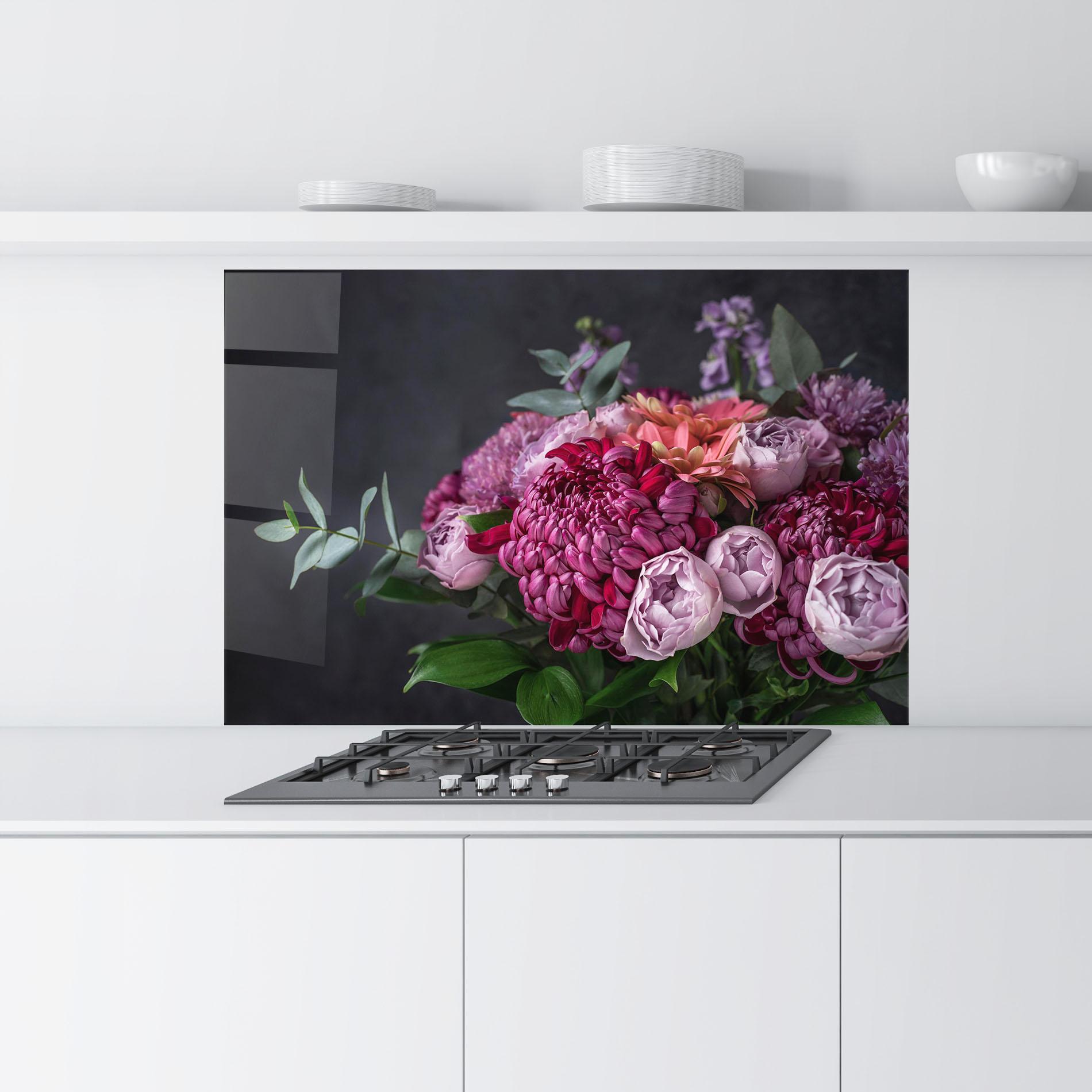 Стъклен панел за кухня Mix Purple Bouquet mockup 9