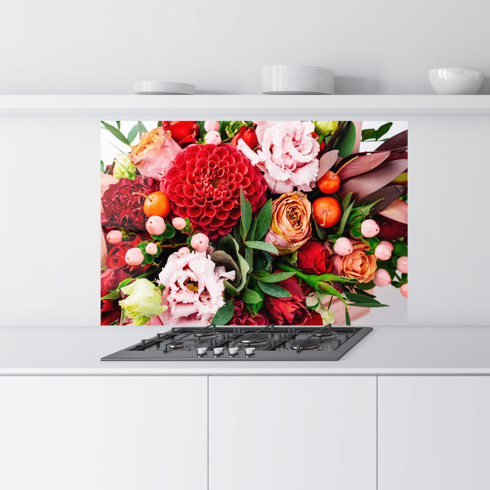 Стъклен панел за кухня Red Orange Bouquet mockup 9
