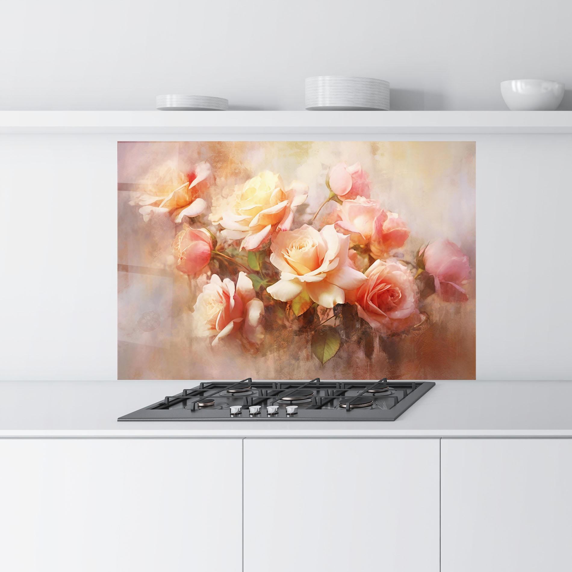 Стъклен панел за кухня Roses Bouquet Painting mockup 9