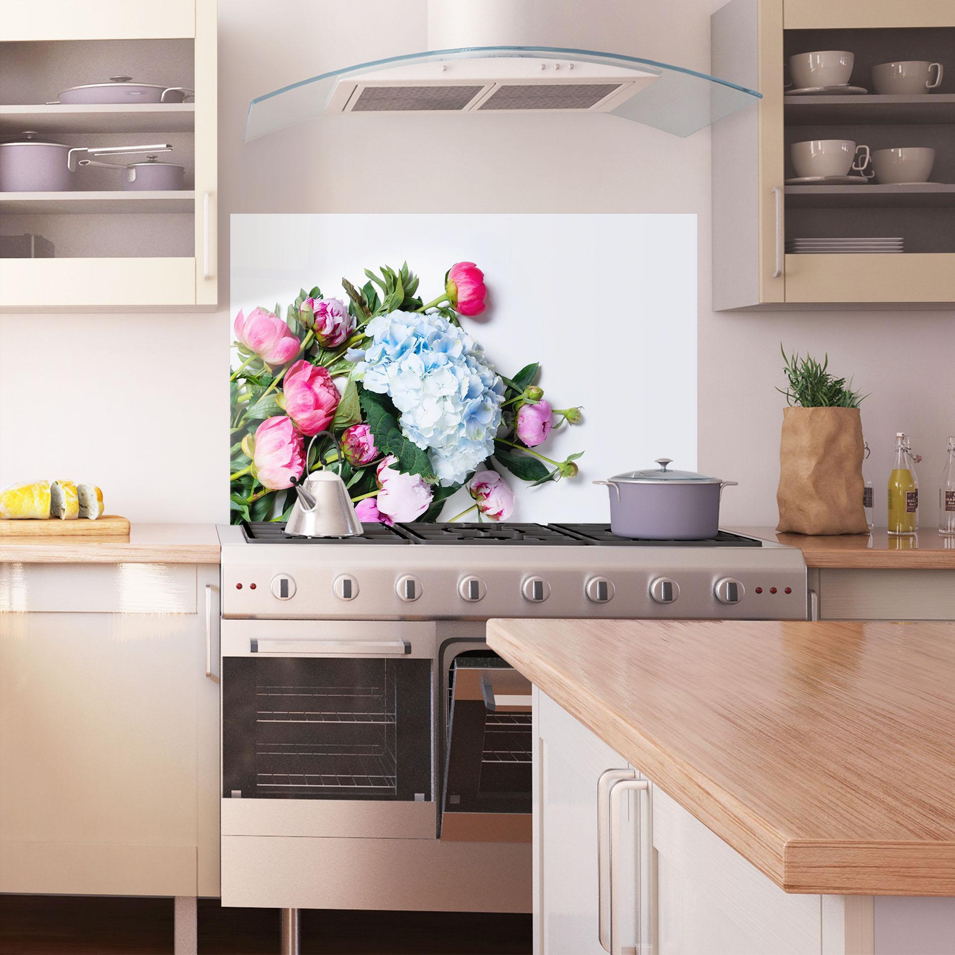 Стъклен панел за кухня Blue Pink Bouquet mockup 1