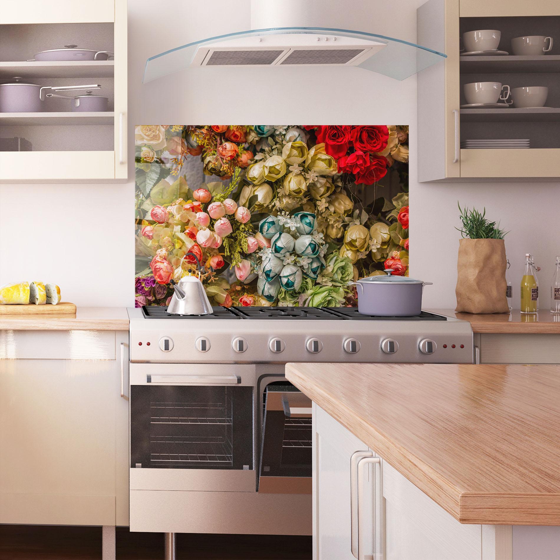 Стъклен панел за кухня Fake Flowers Wall mockup 1