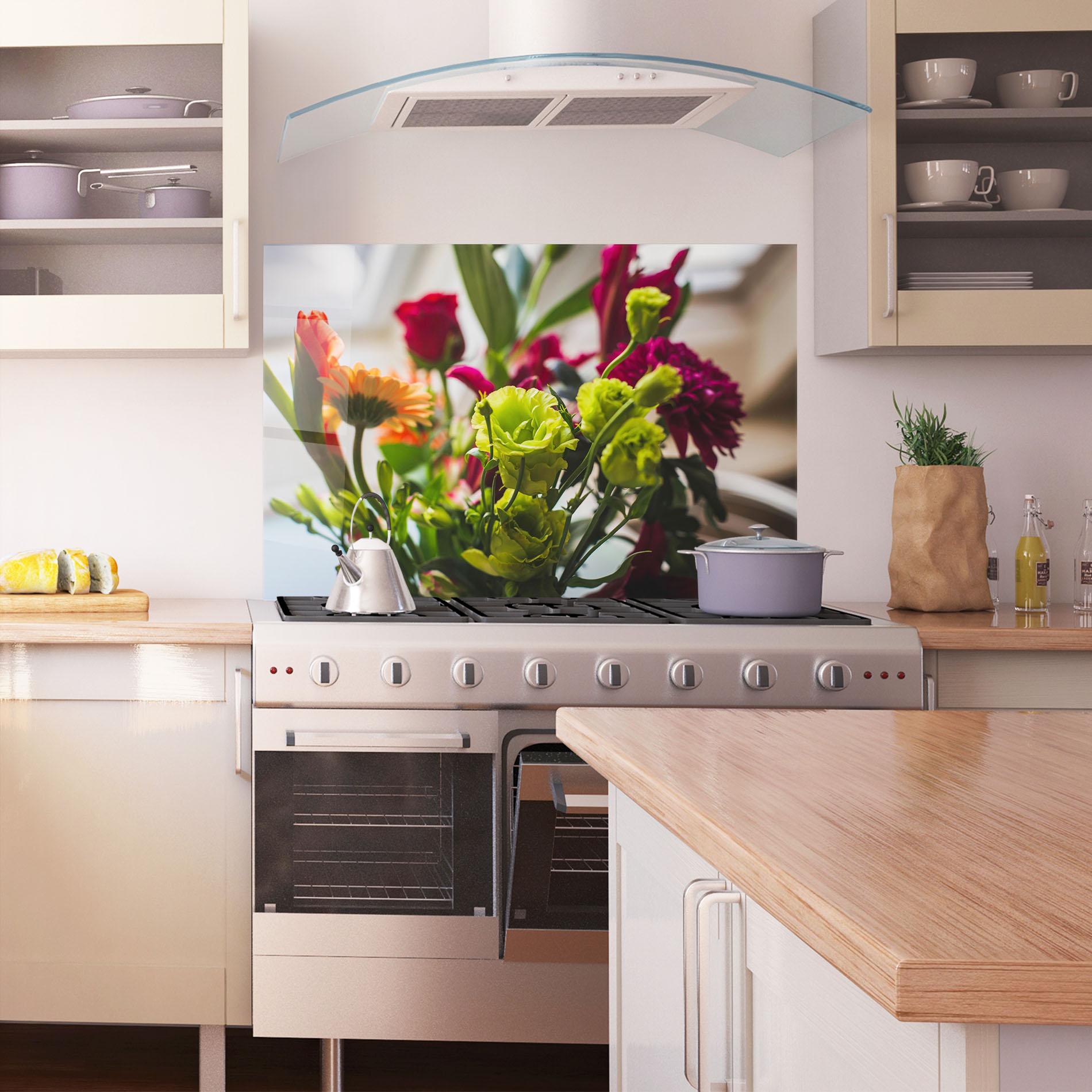 Стъклен панел за кухня Green Flowers Bouquet mockup 1