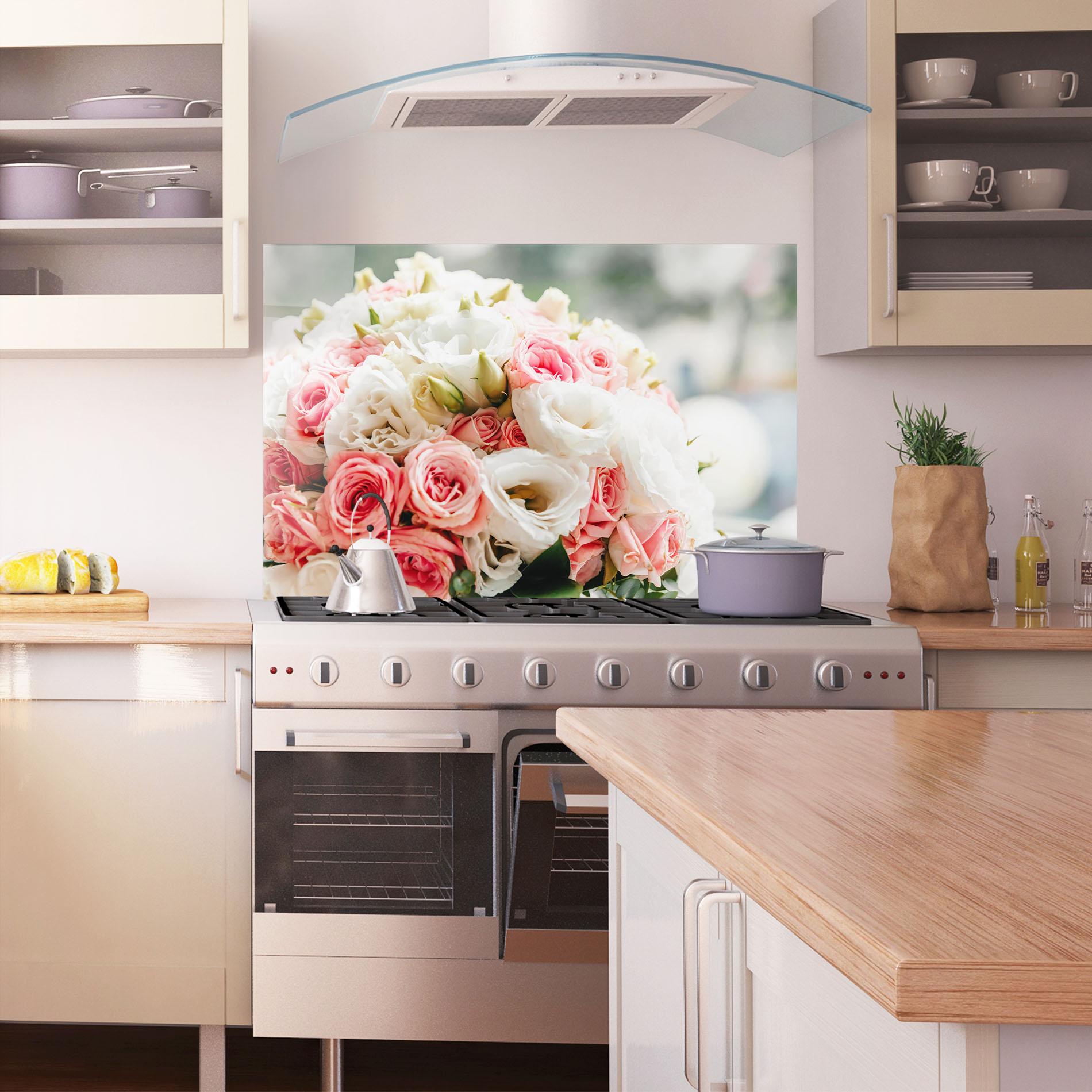 Стъклен панел за кухня Pink Beautiful Bouquet mockup 1