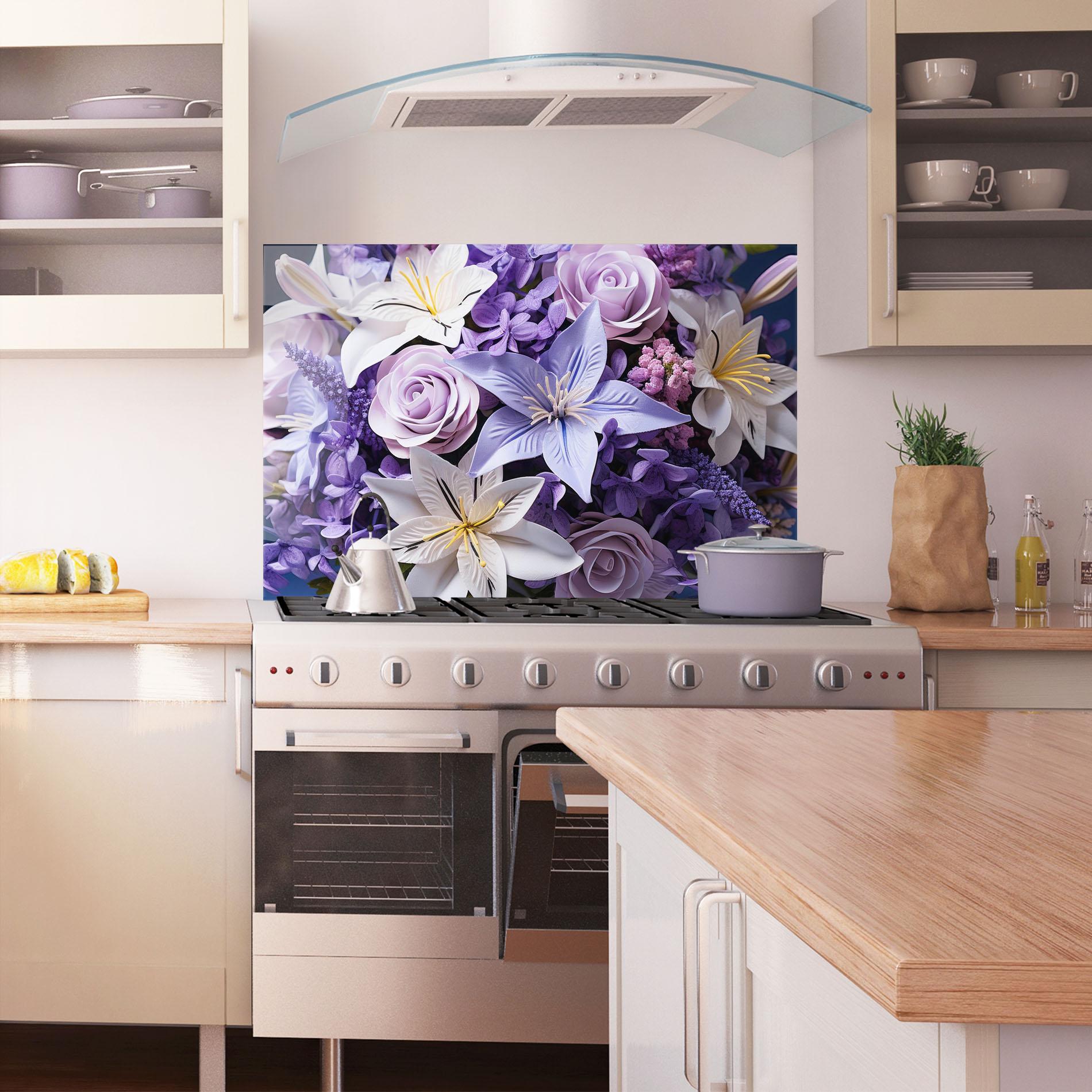 Стъклен панел за кухня Purple Cute Bouquet mockup 1