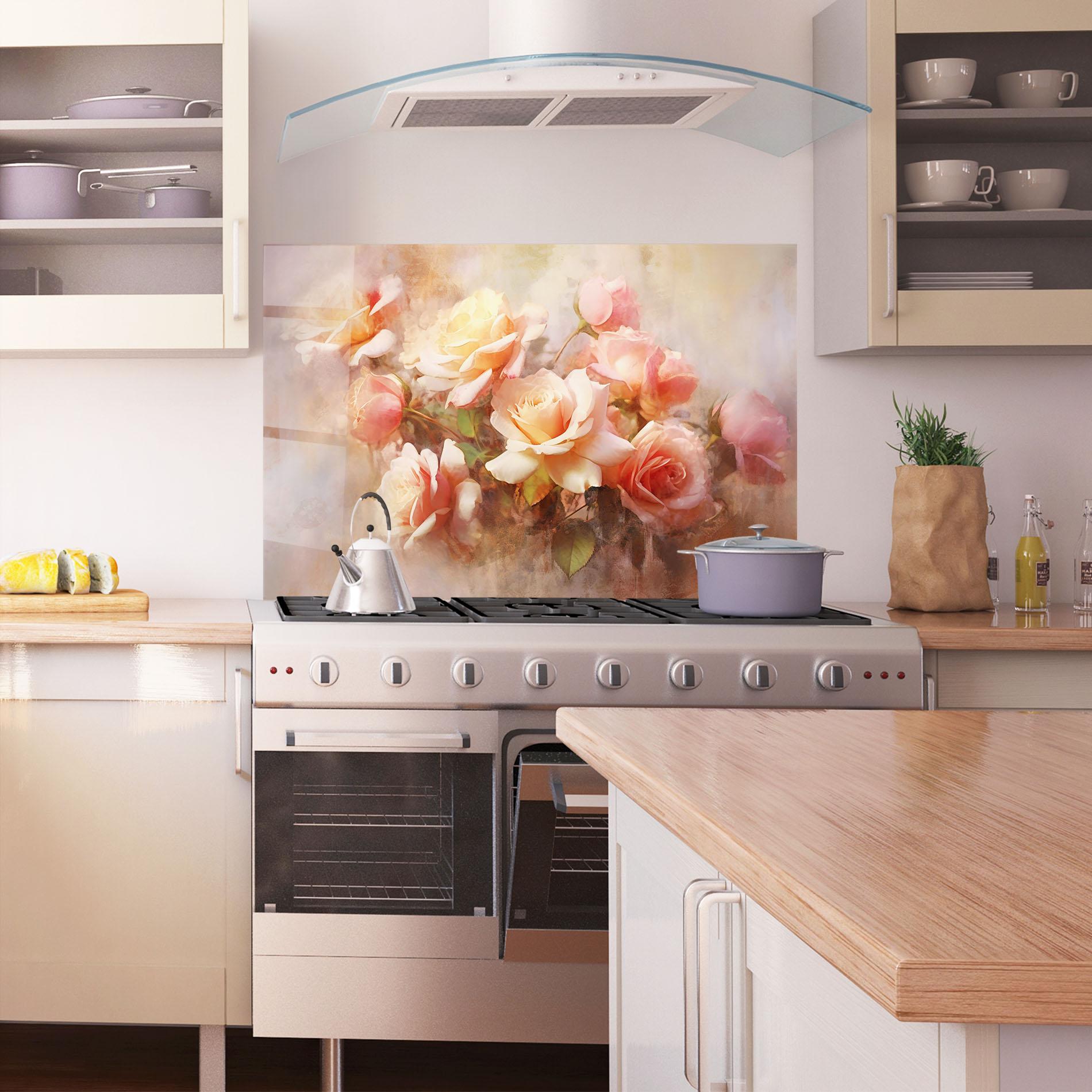 Стъклен панел за кухня Roses Bouquet Painting mockup 1
