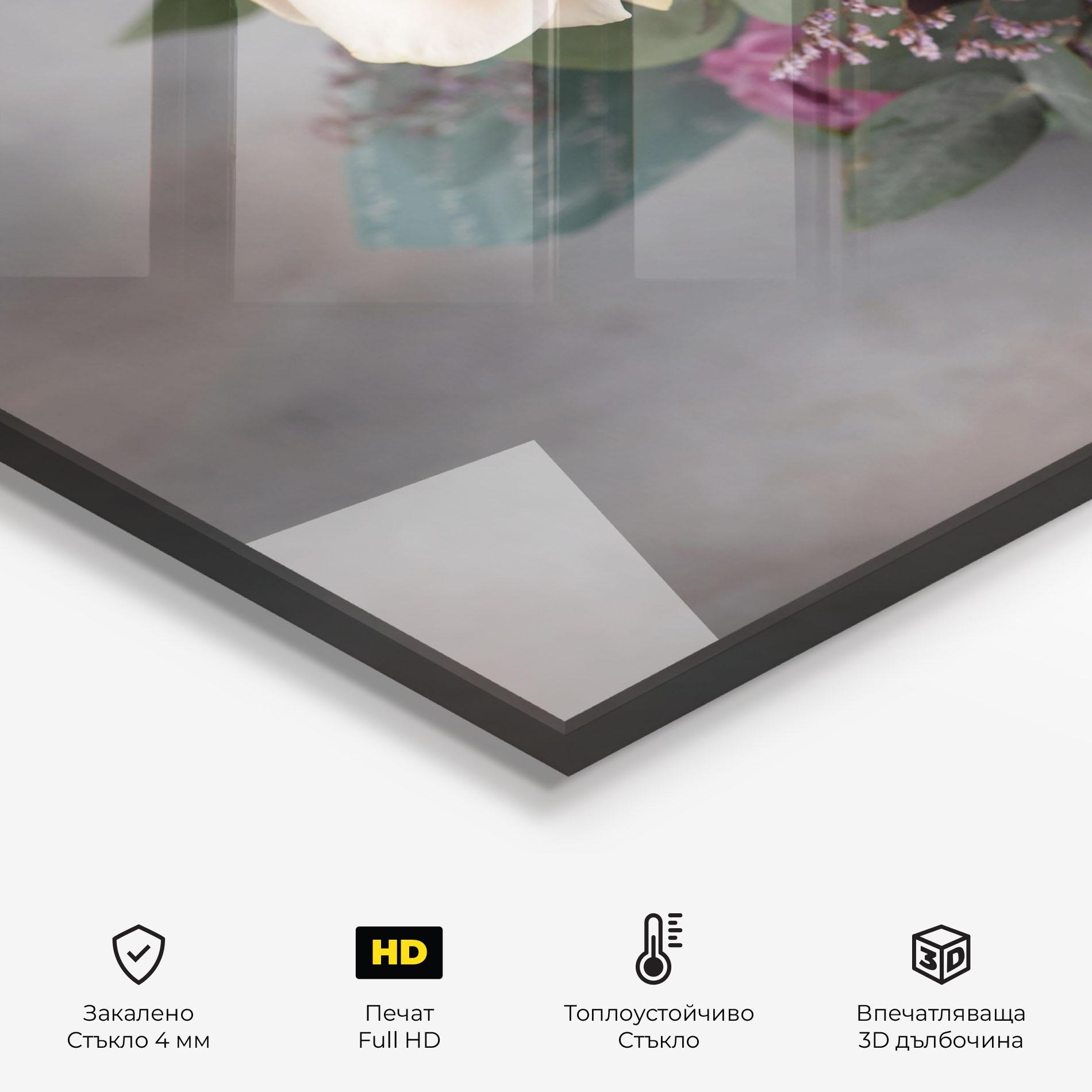 Стъклен панел за кухня Cream Purple Bouquet mockup 2